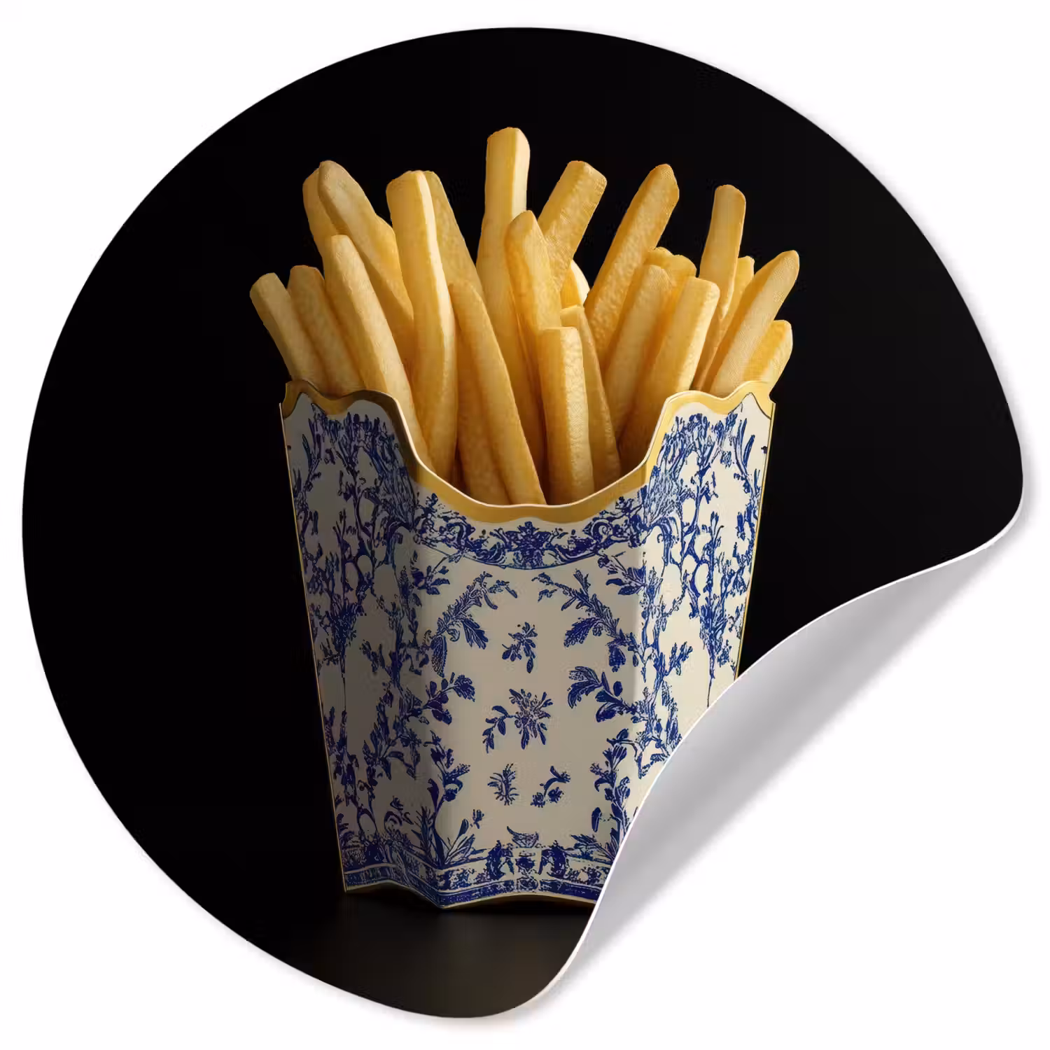 Friet - Porselein - Delfts blauw - Eten Wandcirkel behangsticker klein -3d