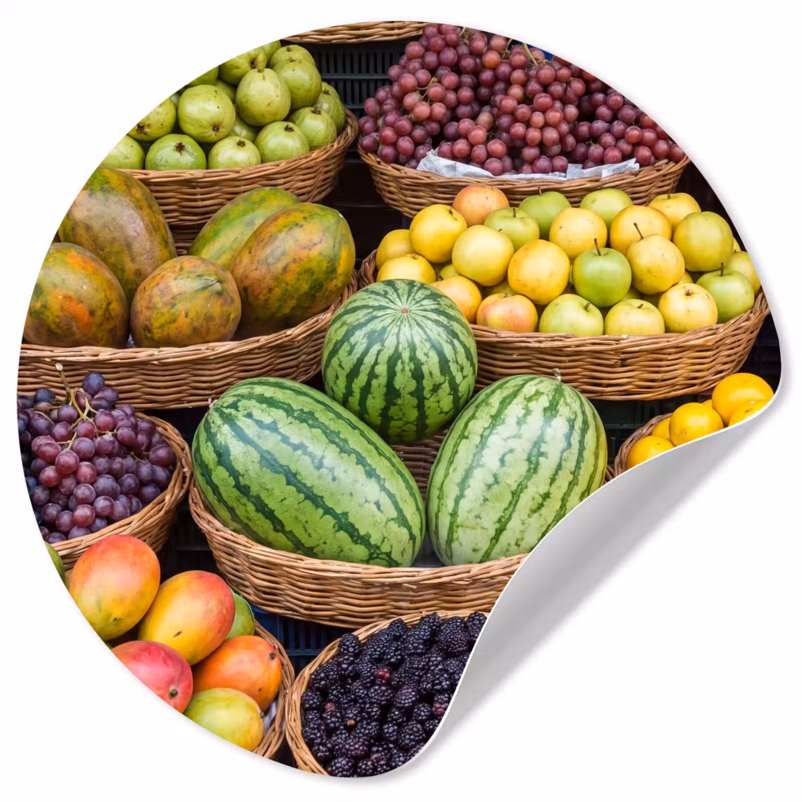 Behangcirkel - Fruit - Markt - Kleurrijk - Fruit - Markt - Kleurrijk Wandcirkel behangsticker klein