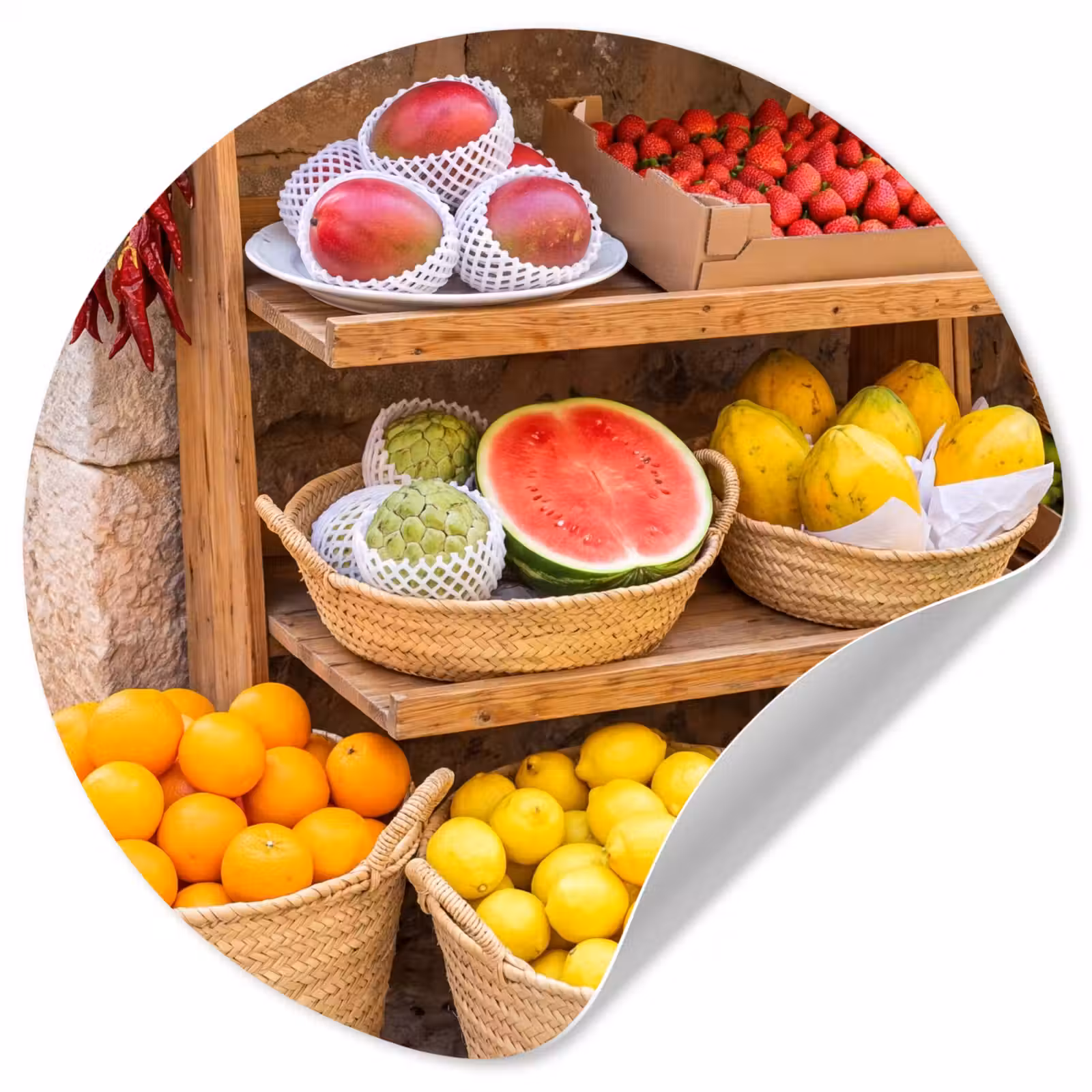 Behangcirkel - Fruit - Markt - Vers - Fruit - Markt - Vers Wandcirkel behangsticker klein