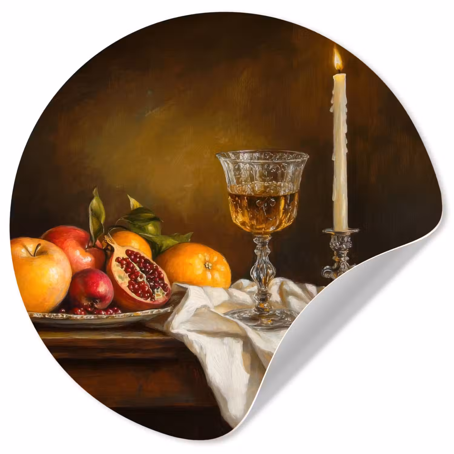 Fruit - Stilleven - Wijn - Kaars Wandcirkel behangsticker klein -3d
