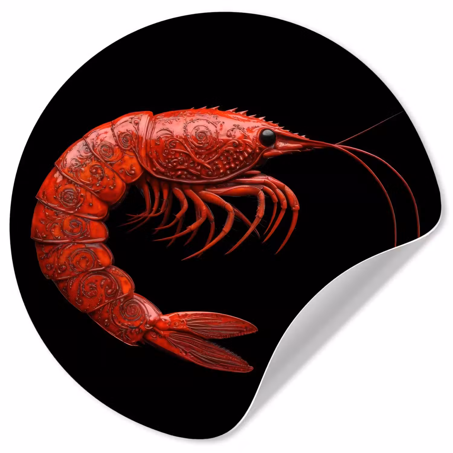 Garnaal - Rood - Dieren Wandcirkel behangsticker klein -3d