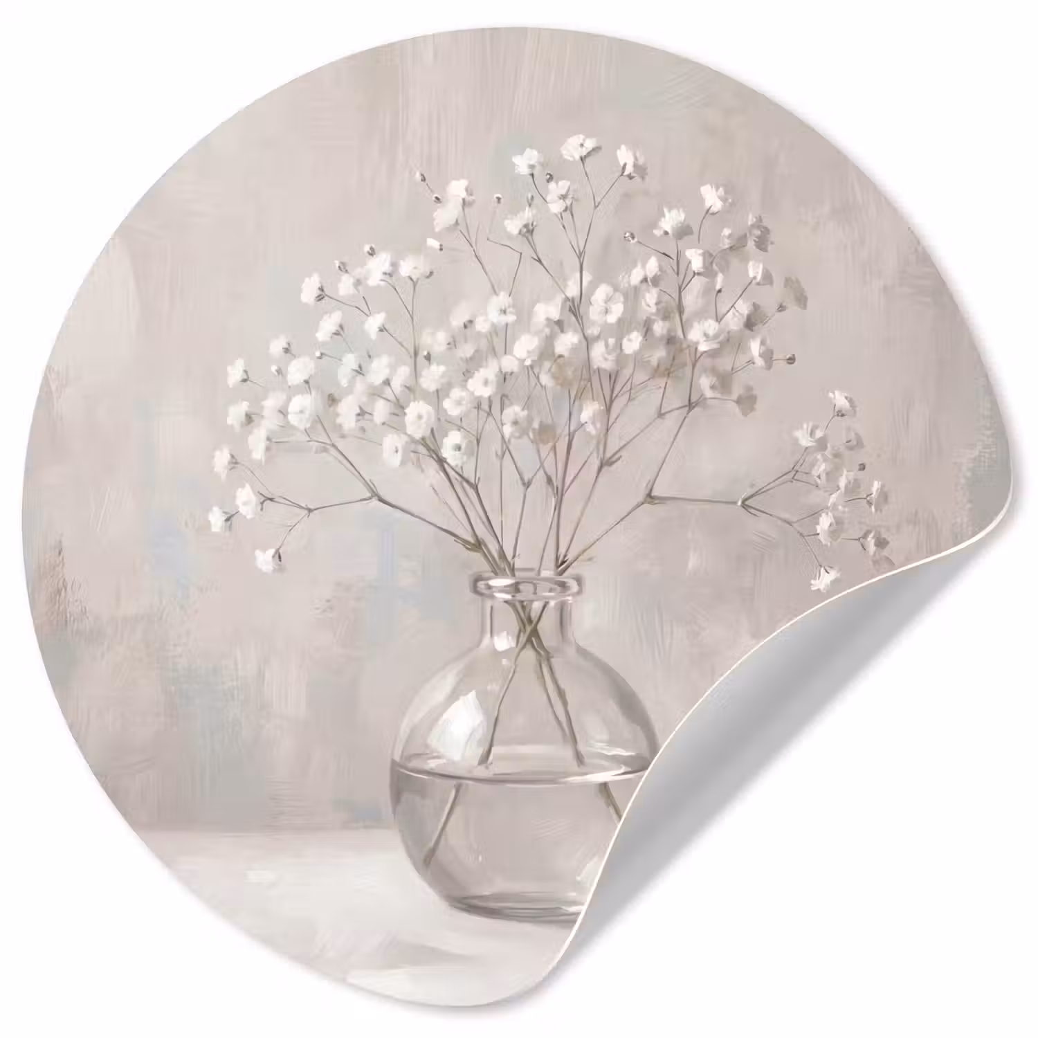 Gipskruid - Vaas - Wit Wandcirkel behangsticker klein -3d