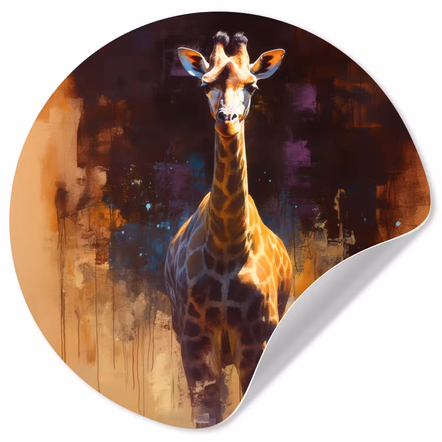 Giraf - Bruin - Abstract - Geschilderd Wandcirkel behangsticker klein -3d