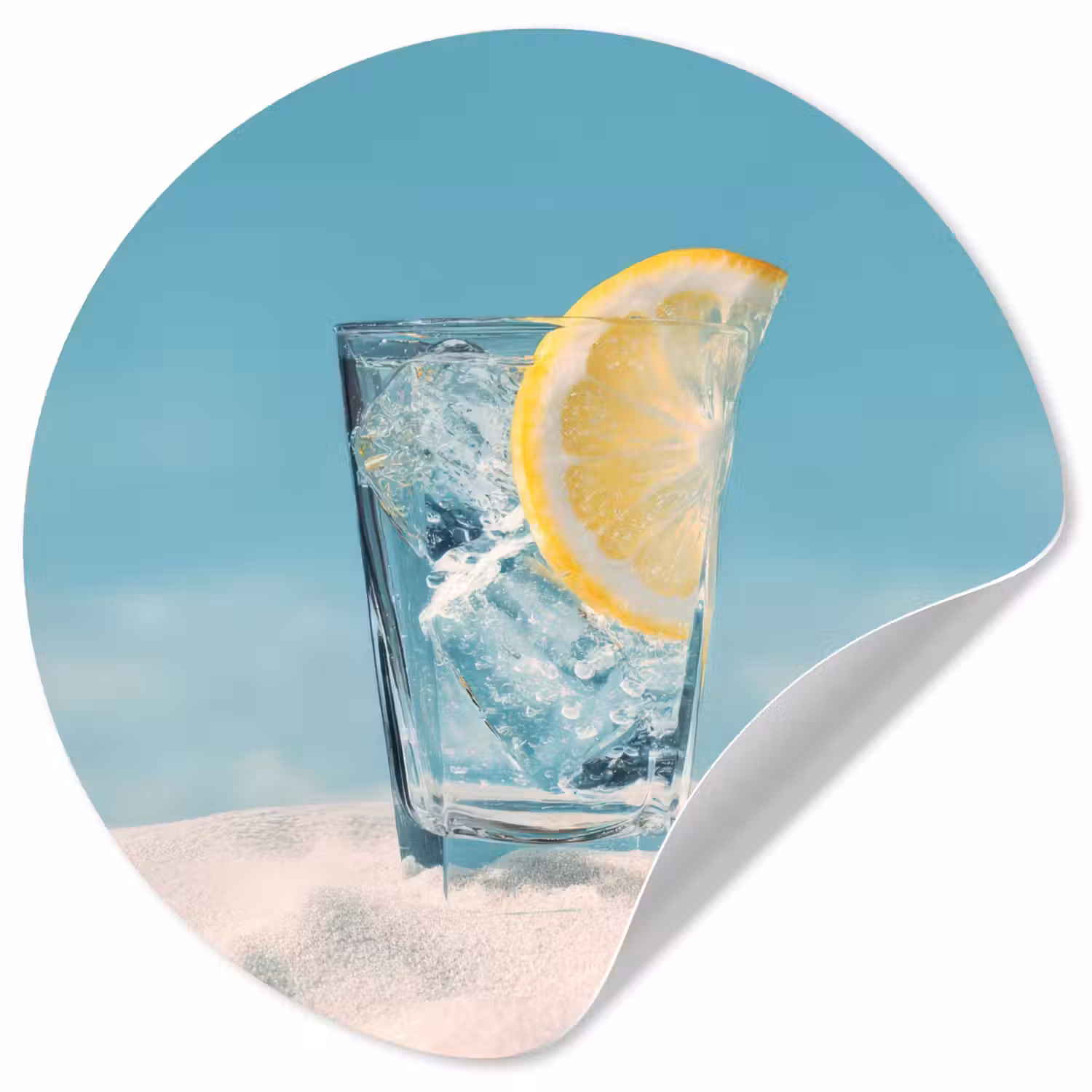 Glas - ijsblokjes - Citroen Wandcirkel behangsticker klein -3d