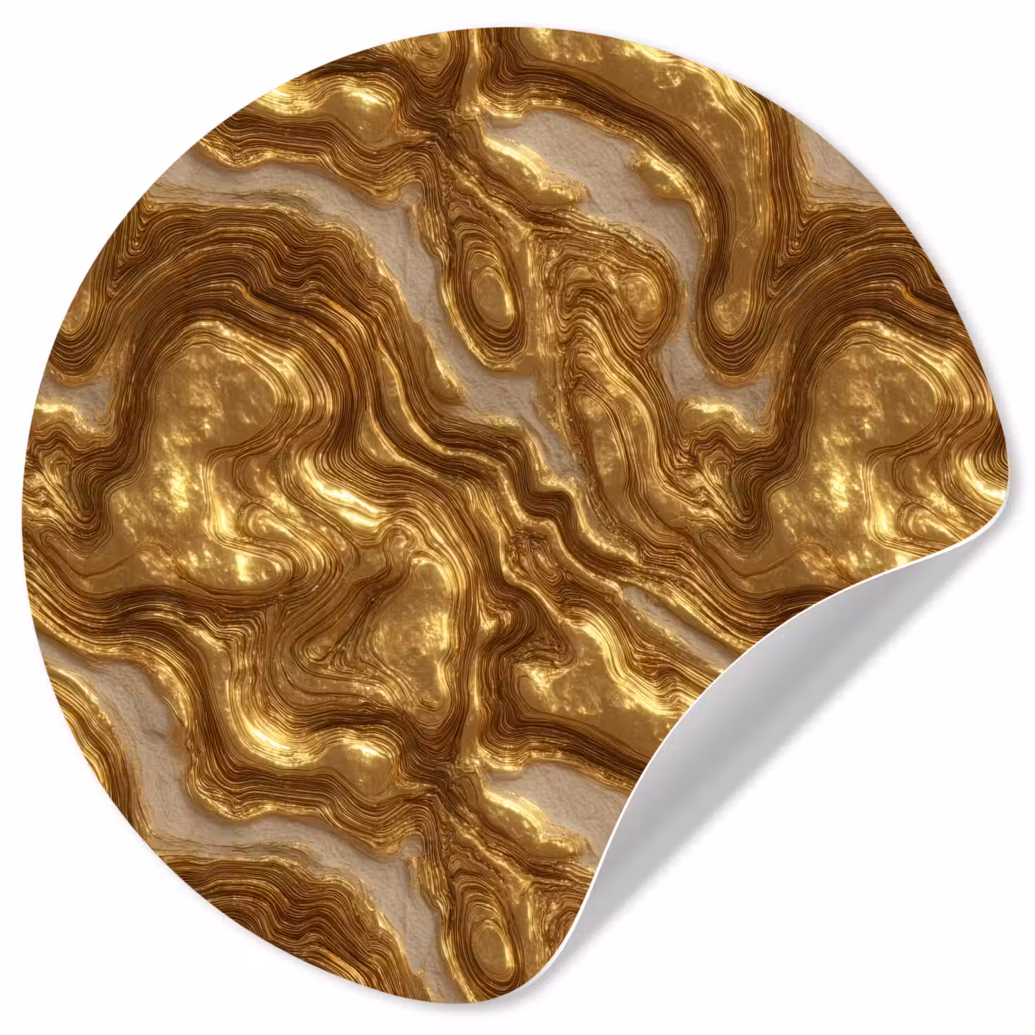 Golven - Organisch - Goud - Crème Wandcirkel behangsticker klein 186 -3d