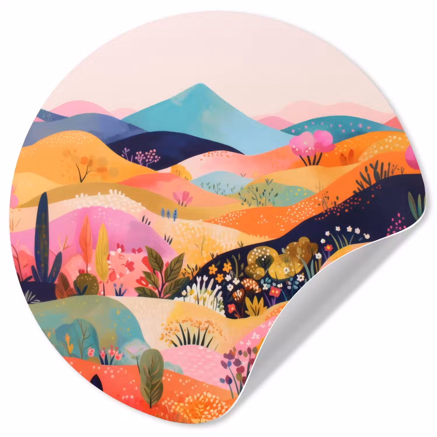Golvende heuvels - Abstracte planten - Dromerig Wandcirkel behangsticker klein -3d