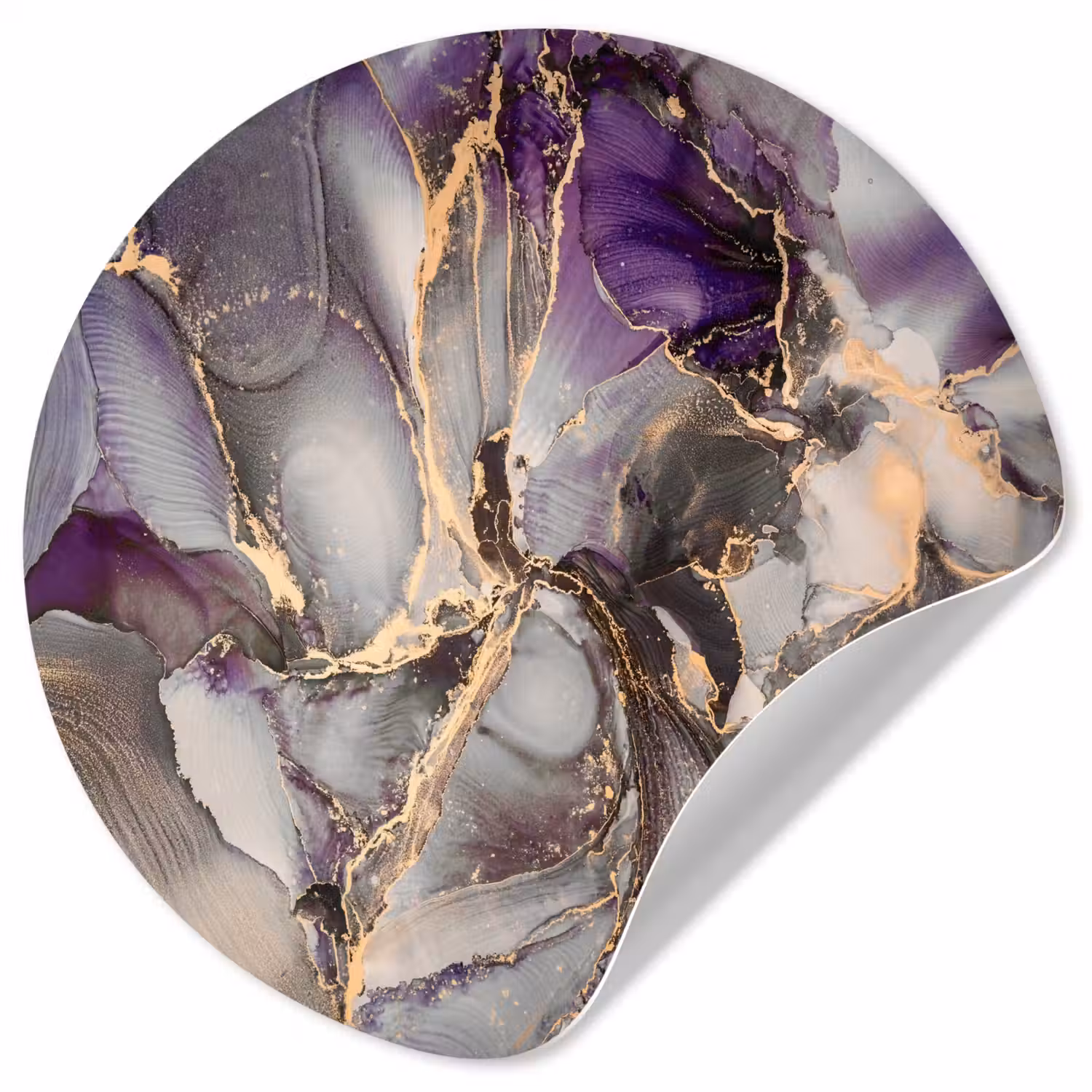 Goud - Paars - Marmer Wandcirkel behangsticker klein -3d