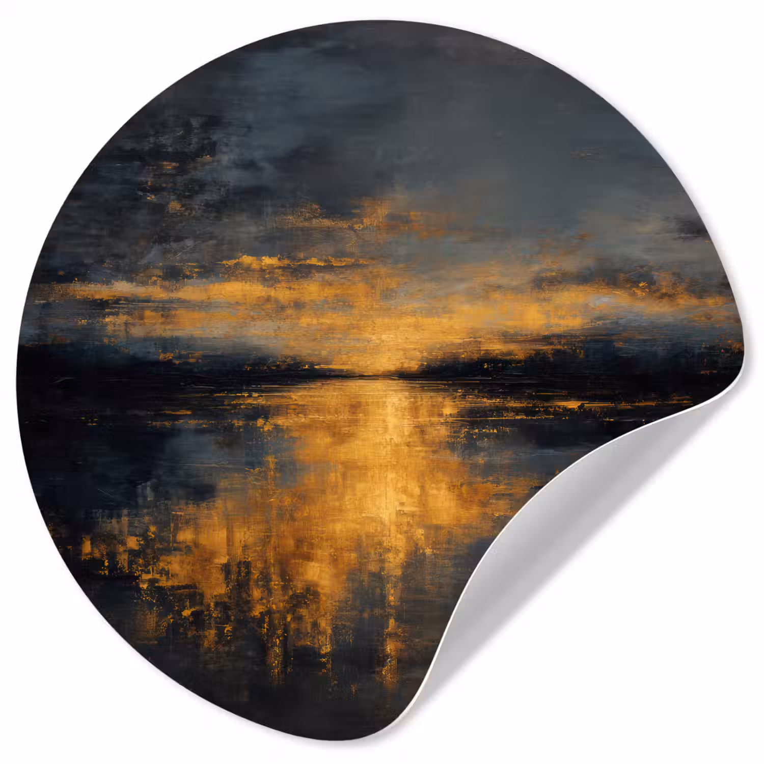 Gouden Reflectie op Water Wandcirkel behangsticker klein -3d