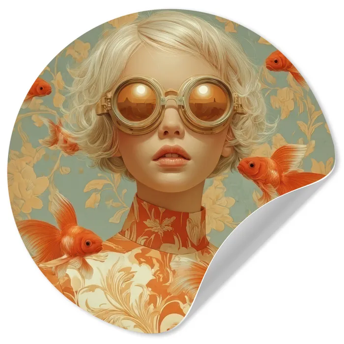 Goudvissen - Oranje - Vrouw - Blond Wandcirkel behangsticker klein -3d