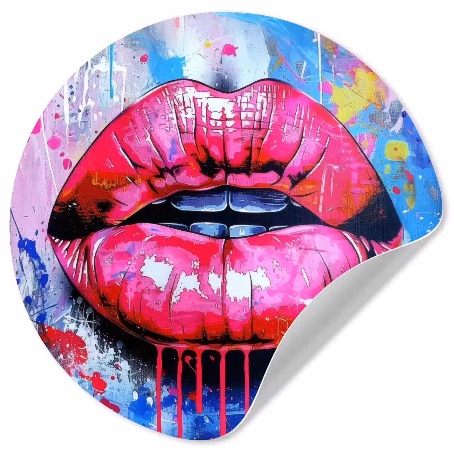 Graffiti - Lippen - Felroze - Geschilderd Wandcirkel behangsticker klein -3d