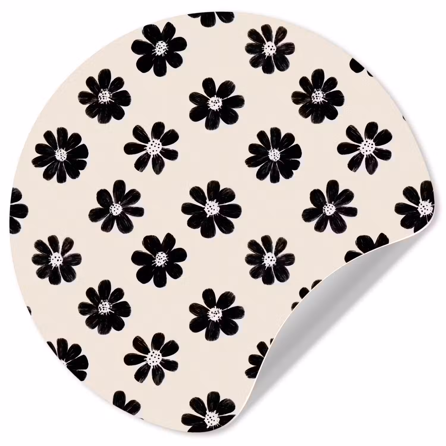 Grafisch - Madeliefjes - Zwart - Beige Wandcirkel behangsticker klein 186 -3d