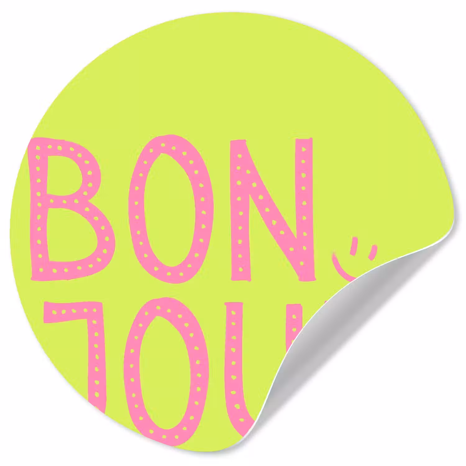 Groen - Smiley - Bonjour - Roze Wandcirkel behangsticker klein -3d