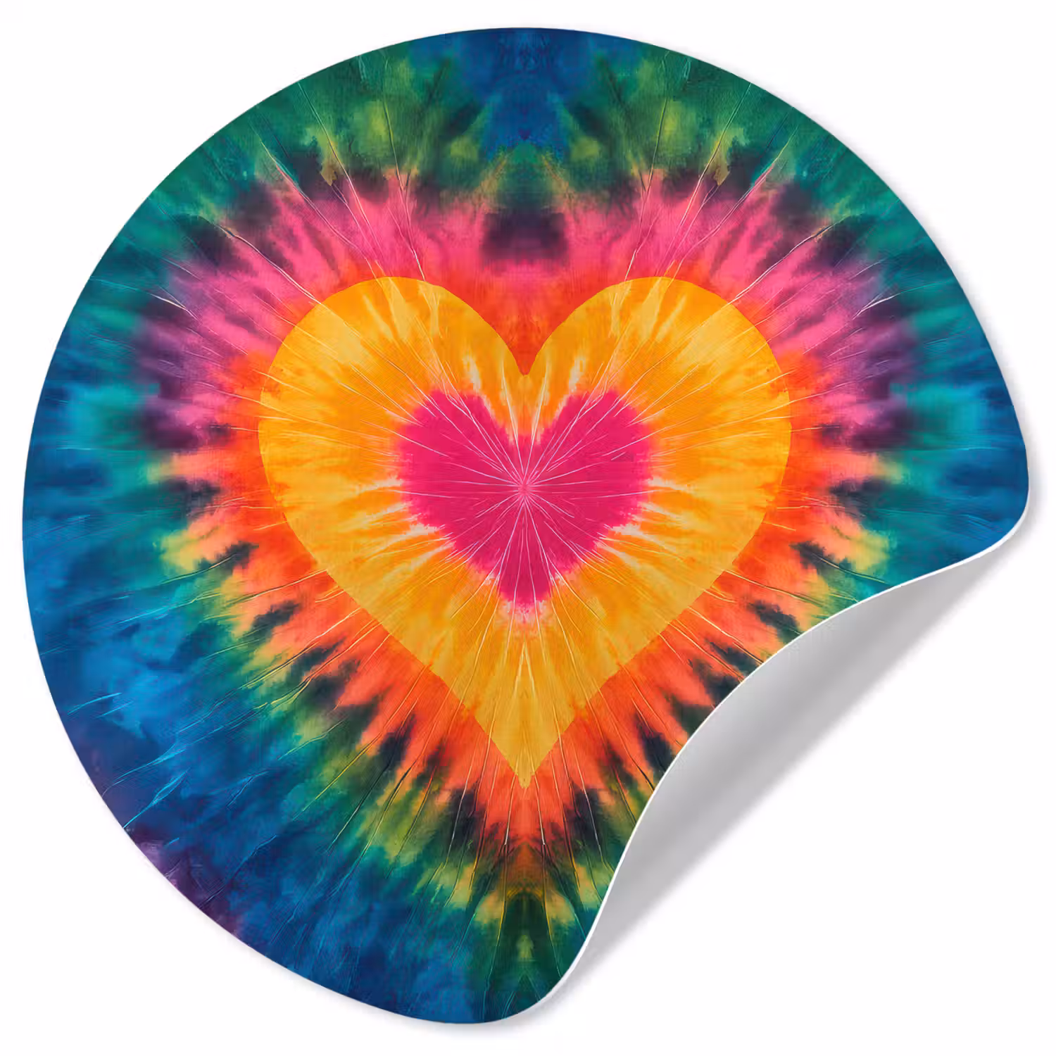 Hart - Tie Dye - Kleurrijk Wandcirkel behangsticker klein -3d