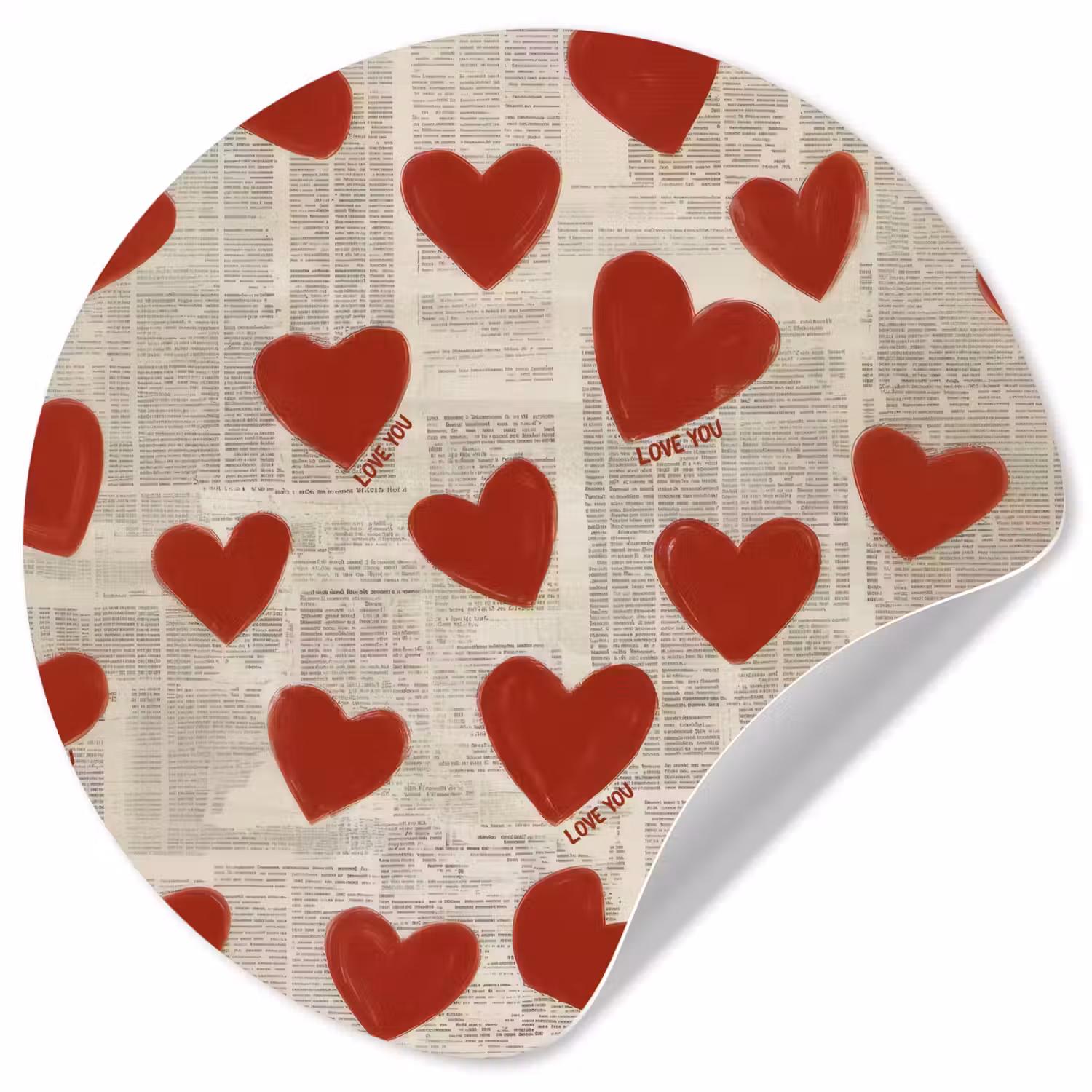 Hartjes - Krant - Loveyou Wandcirkel behangsticker klein -3d