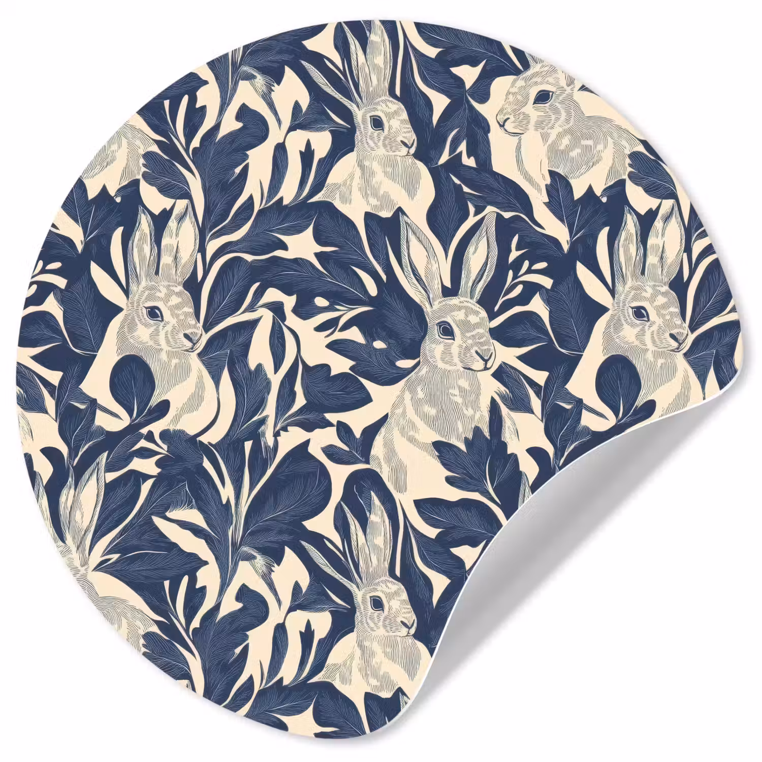 Hazen - Bladeren - Patroon - Blauw - Beige Wandcirkel behangsticker klein 186 -3d