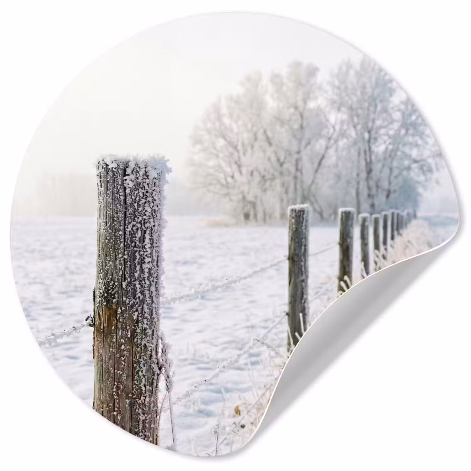 Hek - Sneeuw - Mist - Platteland - Nostalgisch Wandcirkel behangsticker klein -3d