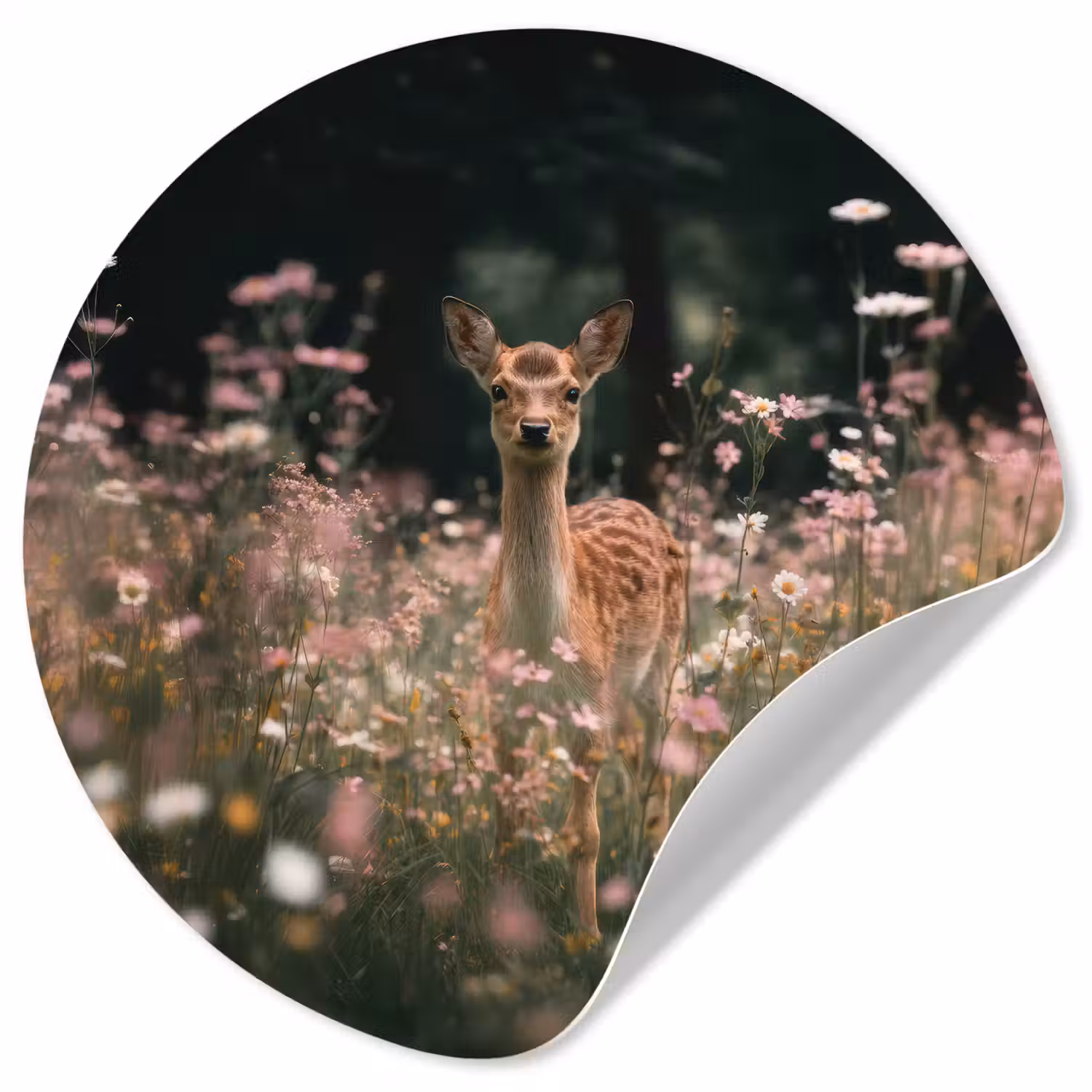 Hert - Wilde bloemen - Bos Wandcirkel behangsticker klein -3d