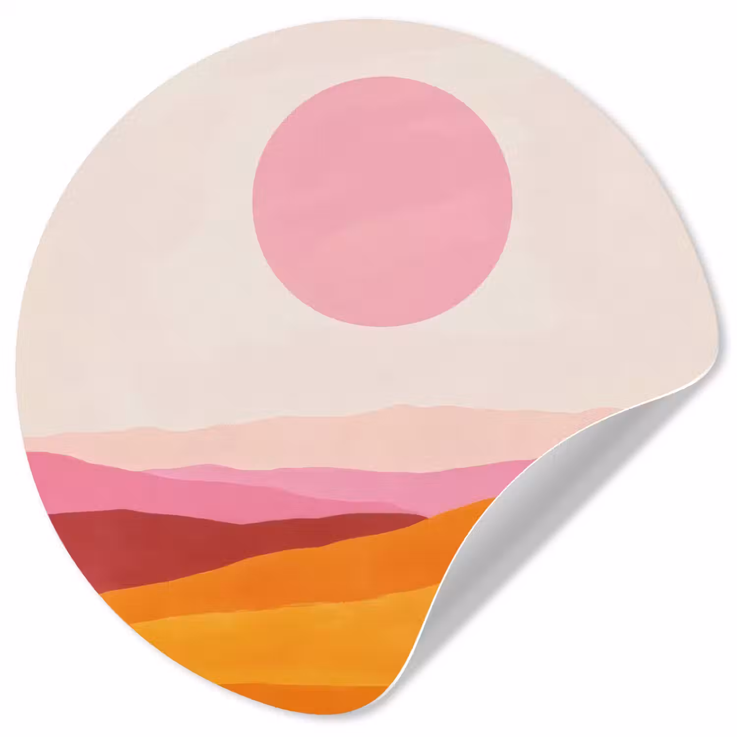 Heuvels - Oranje - Zon - Abstract Wandcirkel behangsticker klein -3d