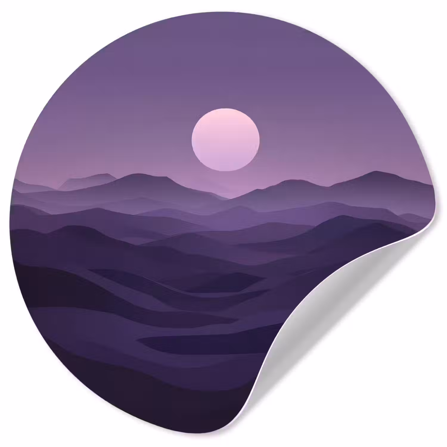 Heuvels - Paars - Mist - Zon Wandcirkel behangsticker klein -3d