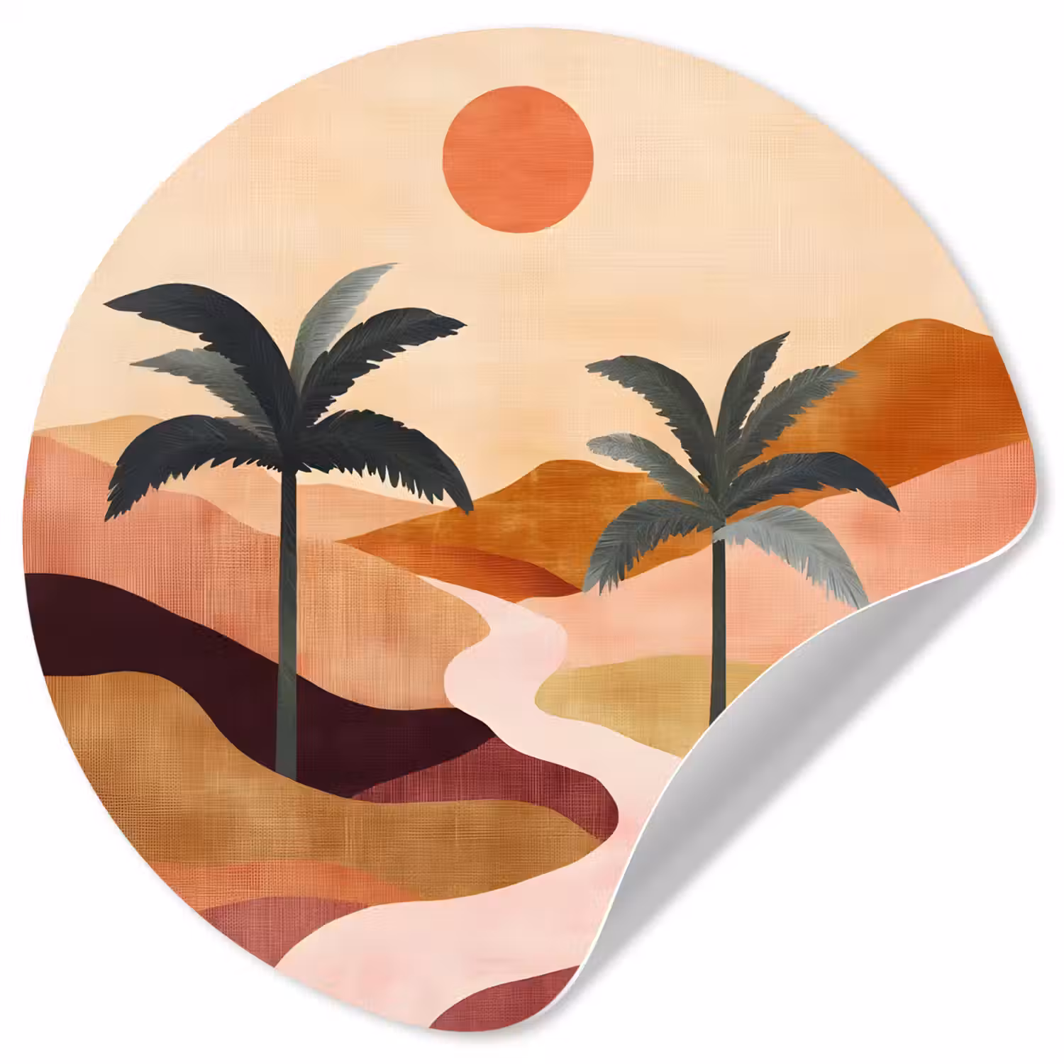 Heuvels - Palmbomen - Abstract Wandcirkel behangsticker klein -3d