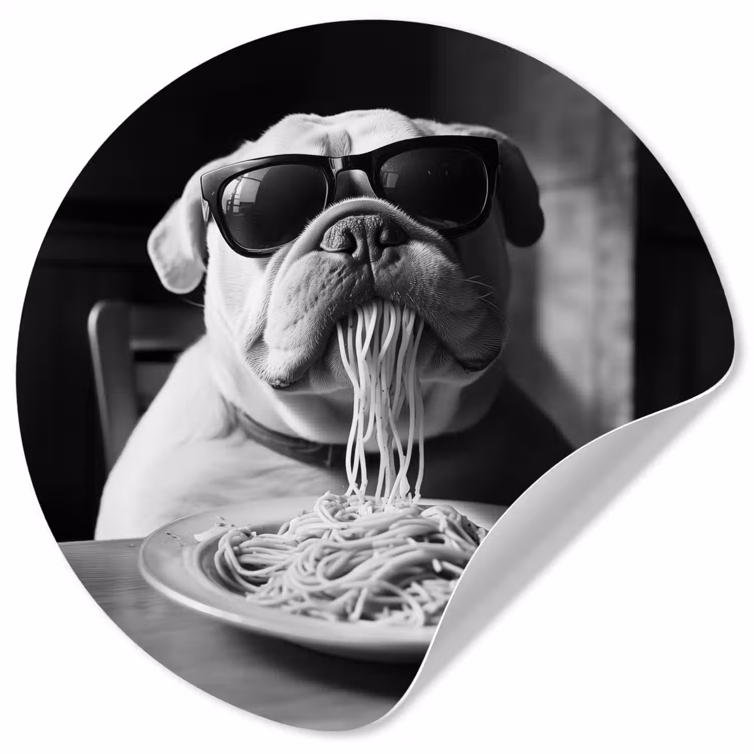 Hond - Bulldog - Pasta - Bril - Stoer - Dieren Wandcirkel behangsticker klein -3d