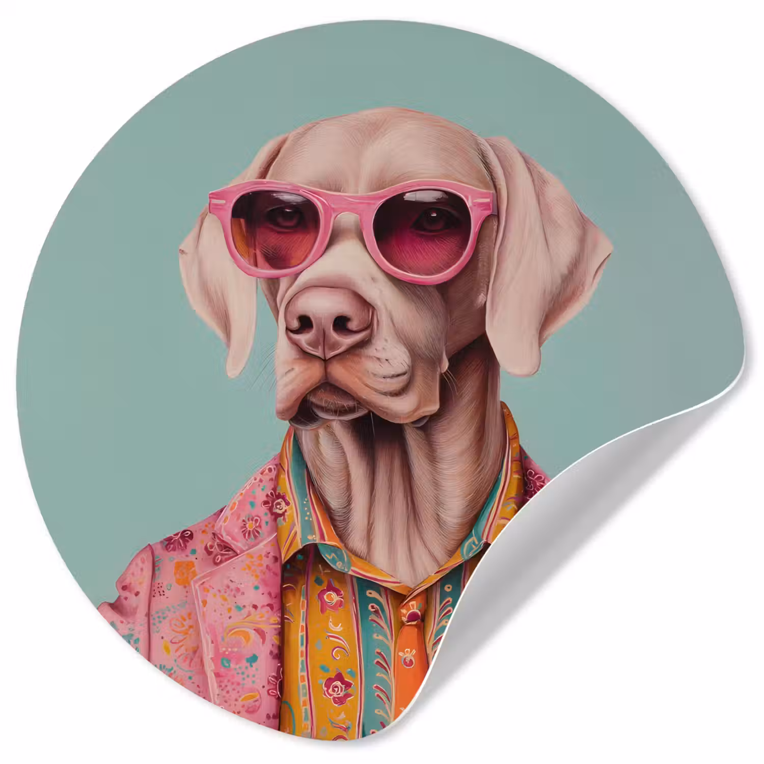 Hond - Overhemd - Bloemen - Bril Wandcirkel behangsticker klein -3d