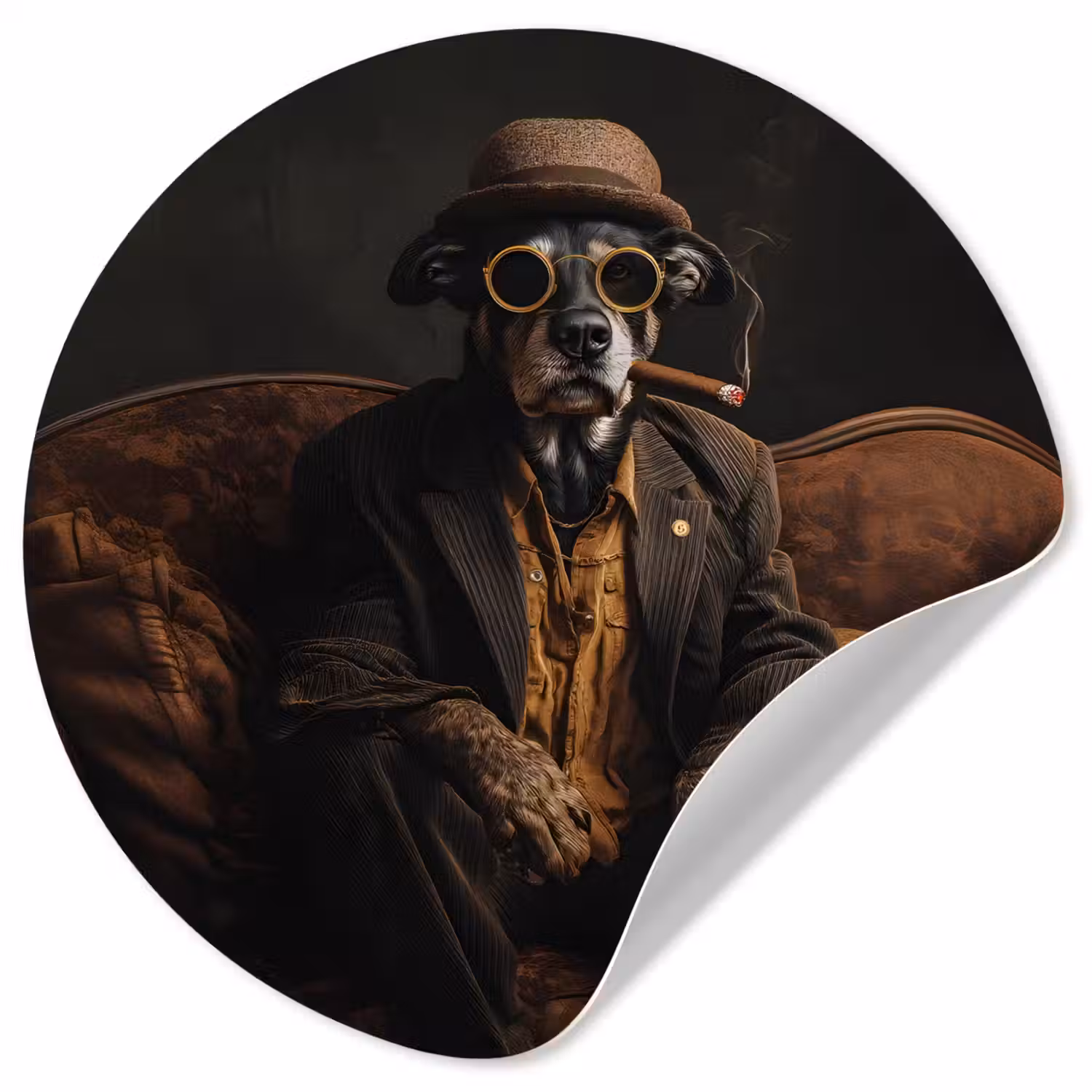 Hond - Sigaar - Hoed - Pak Wandcirkel behangsticker klein -3d