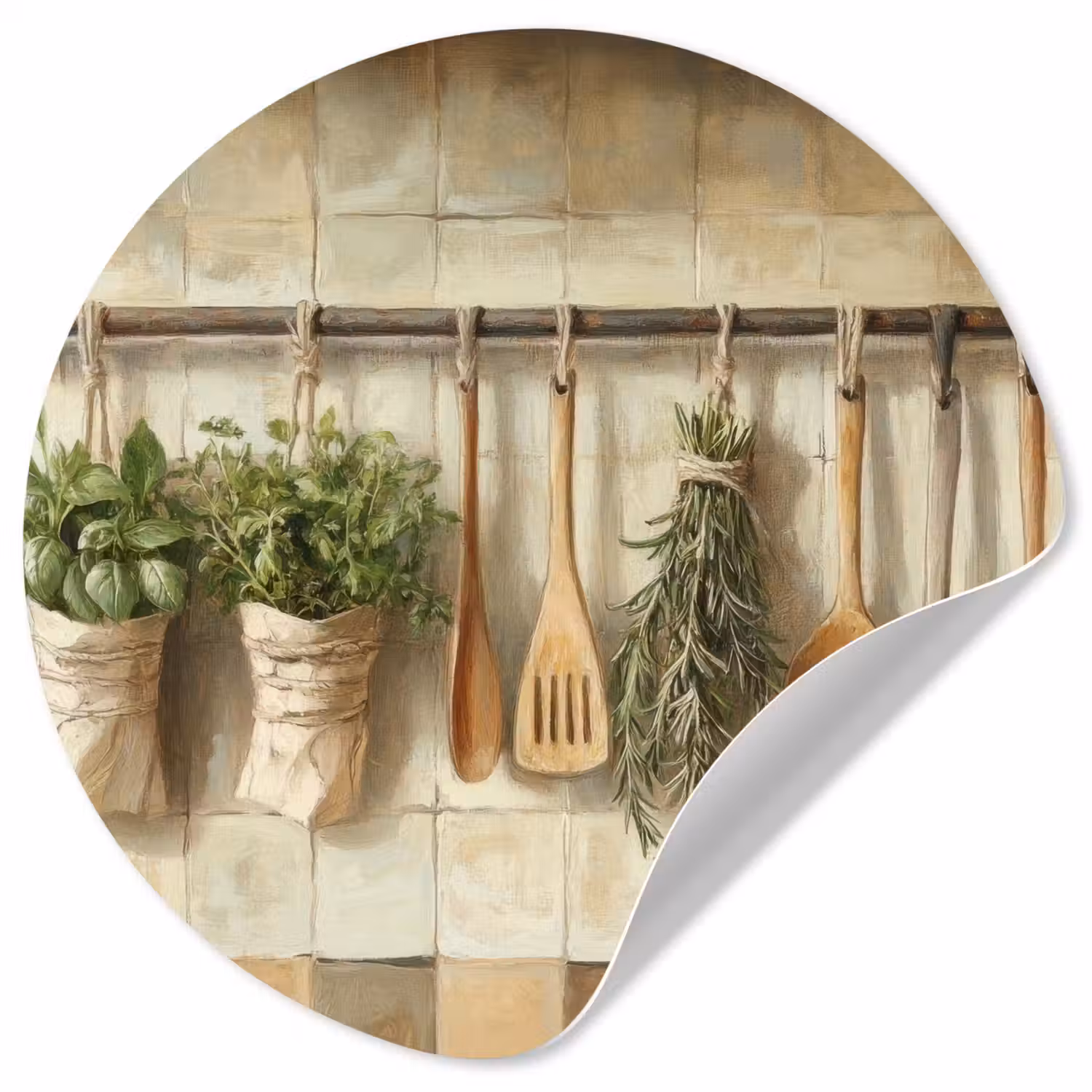 Hout - Keukengerei - Stilleven - Tegels Wandcirkel behangsticker klein -3d