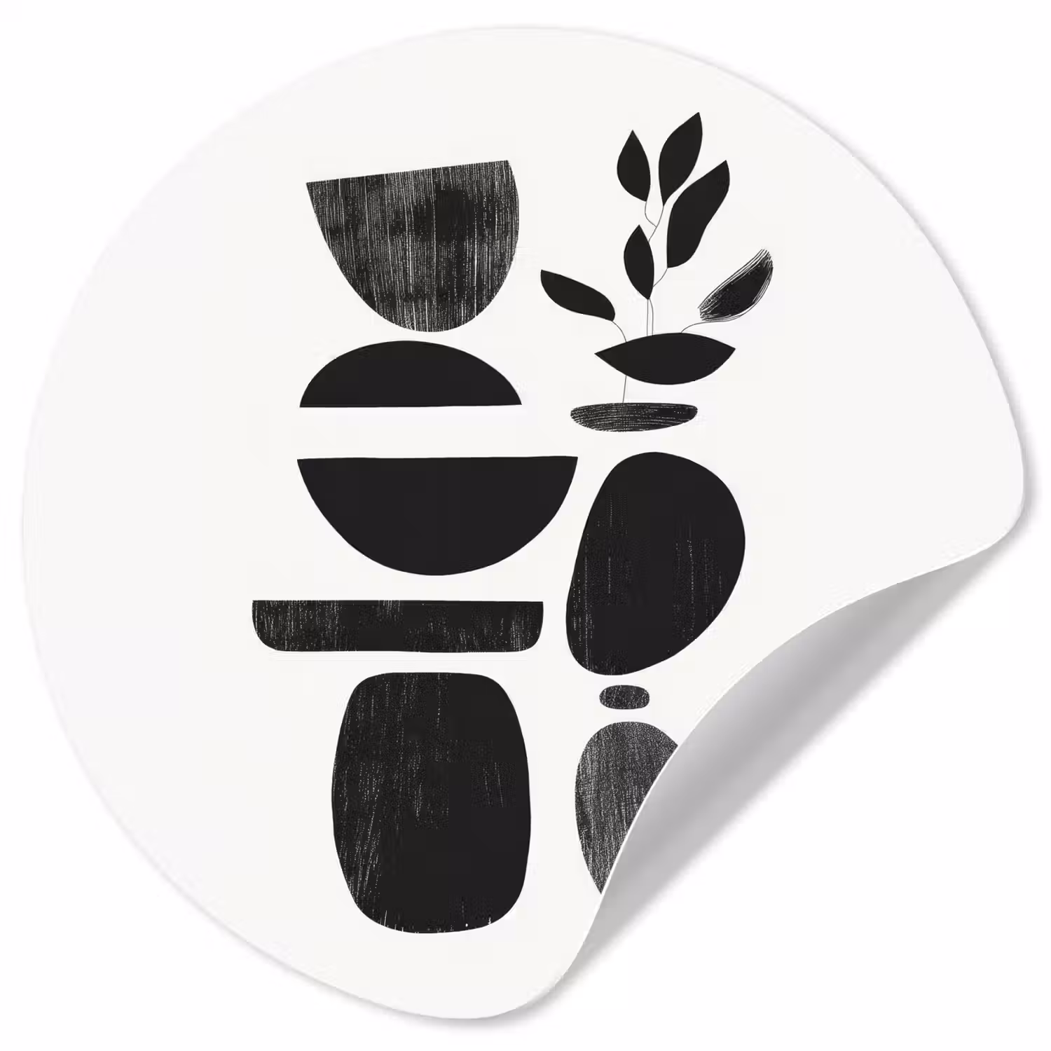 Japandi - Zwart - Abstract Wandcirkel behangsticker klein -3d