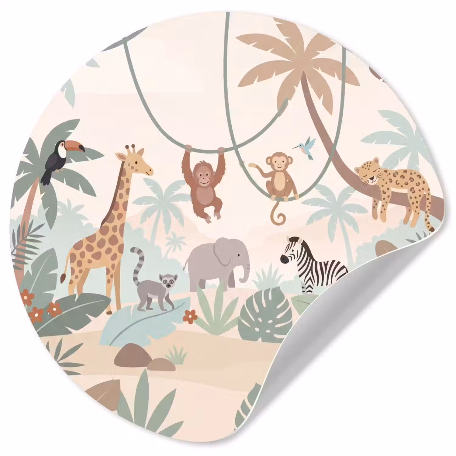 Jungle - Dieren - Groen Wandcirkel behangsticker klein -3d
