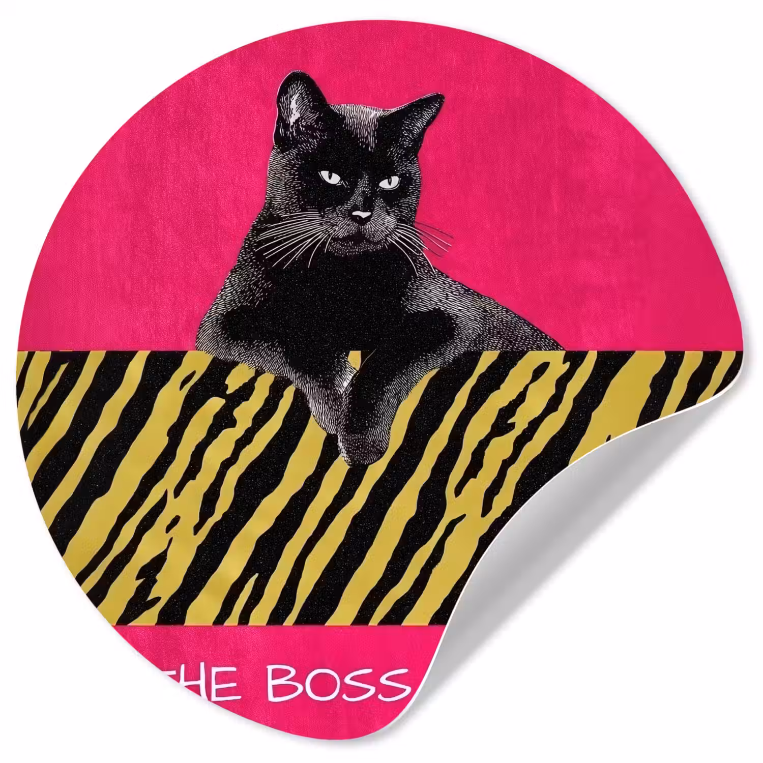 Kat - Baas - Roze - Tijgerprint Wandcirkel behangsticker klein -3d