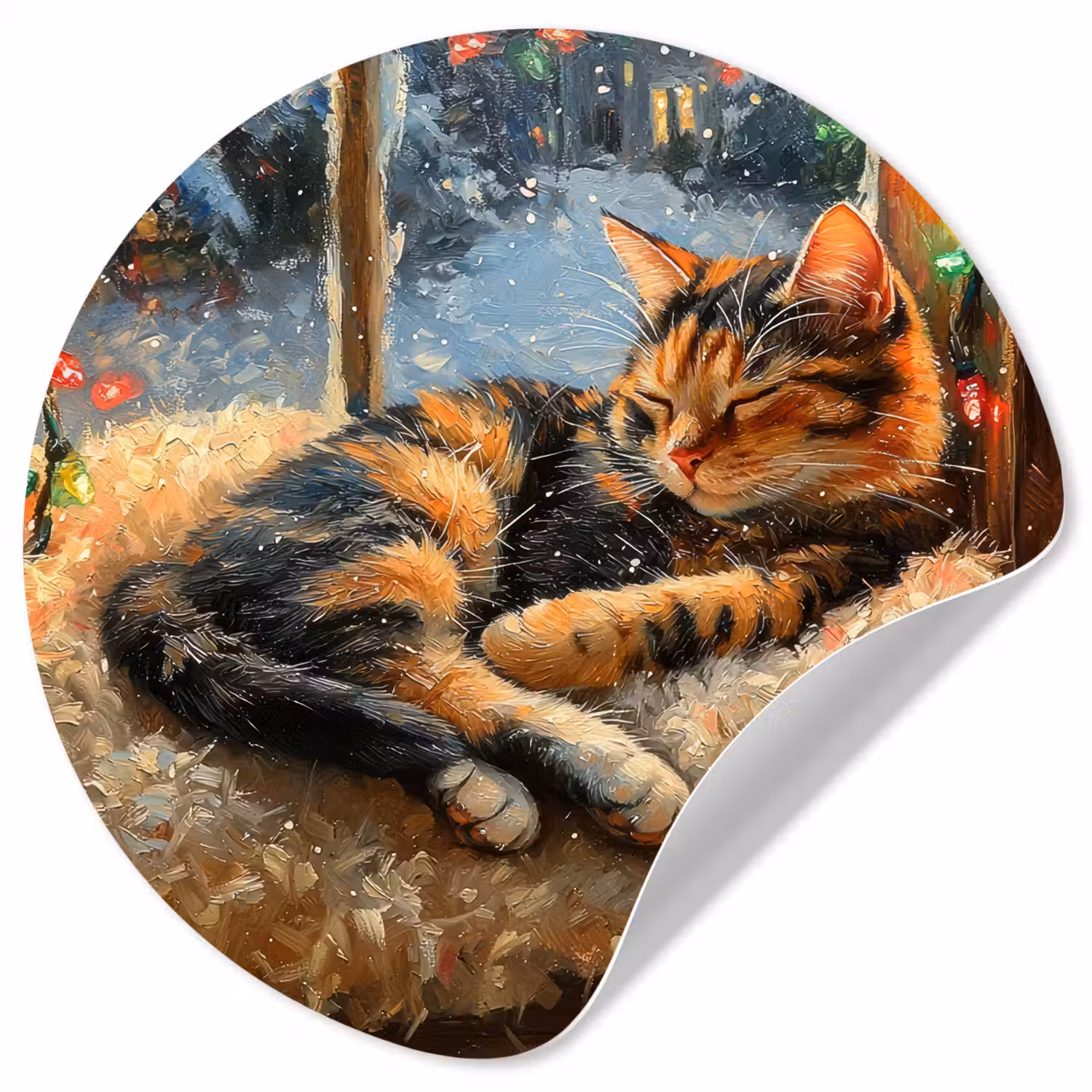 Kat - Kerst - Winter - Dier Wandcirkel behangsticker klein -3d