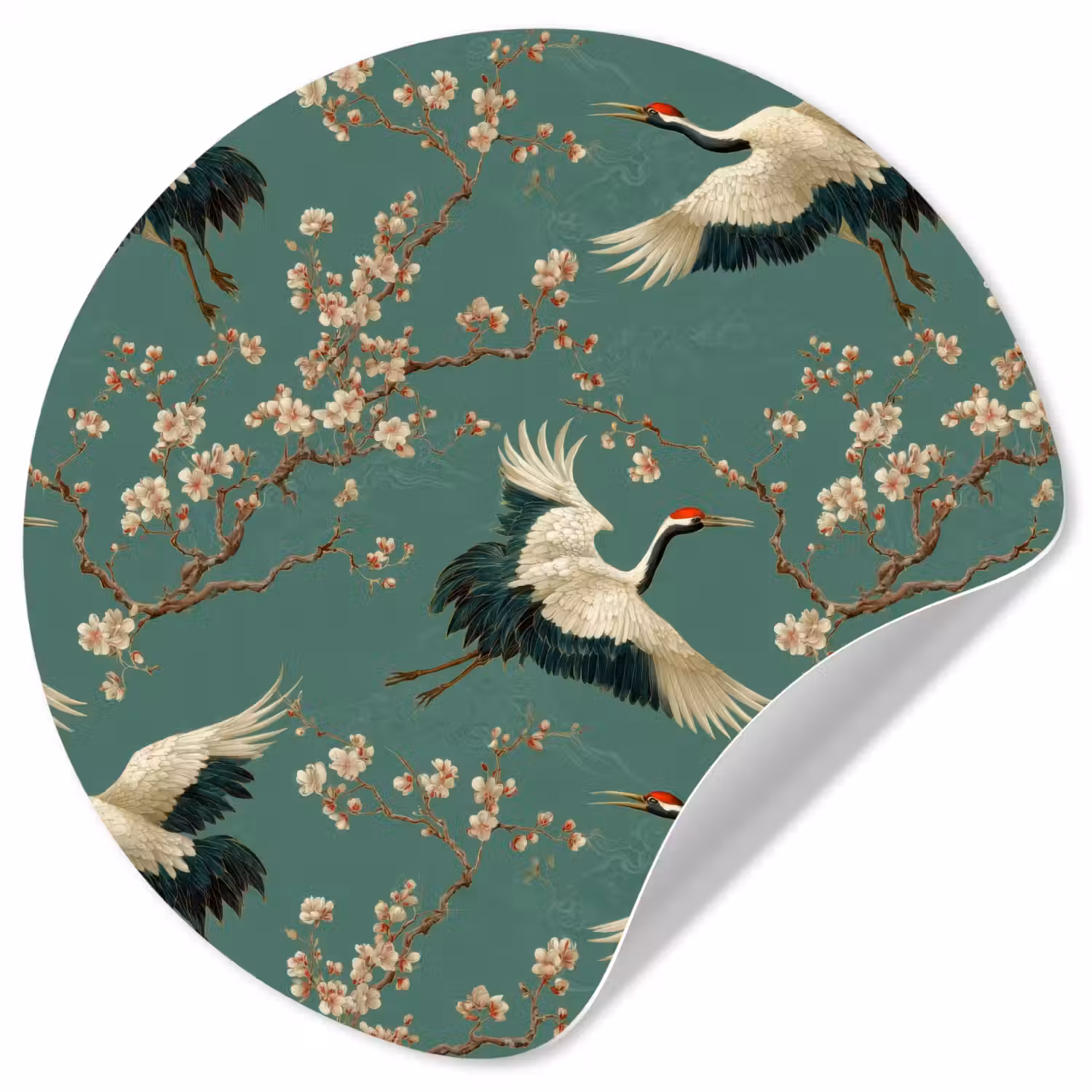 Kersenbloesem - Kraamvogels - Groen Wandcirkel behangsticker klein 186 -3d