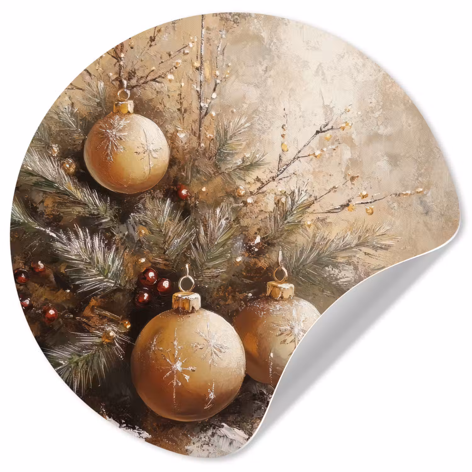 Kerst - Kerstballen - Beige - Goud Wandcirkel behangsticker klein -3d