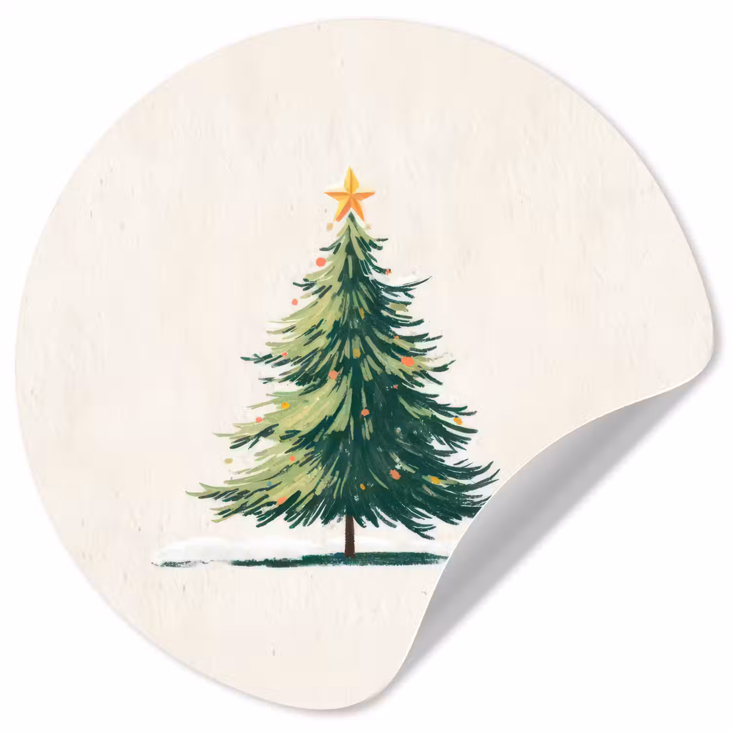 Kerstboom - Illustratie - Ster - Sneeuw Wandcirkel behangsticker klein -3d