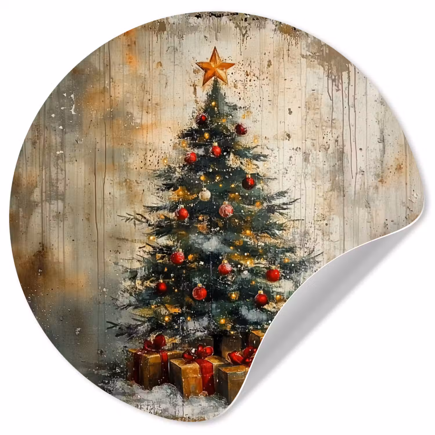 Kerstboom - Vintage - Kerst - Cadeau Wandcirkel behangsticker klein -3d