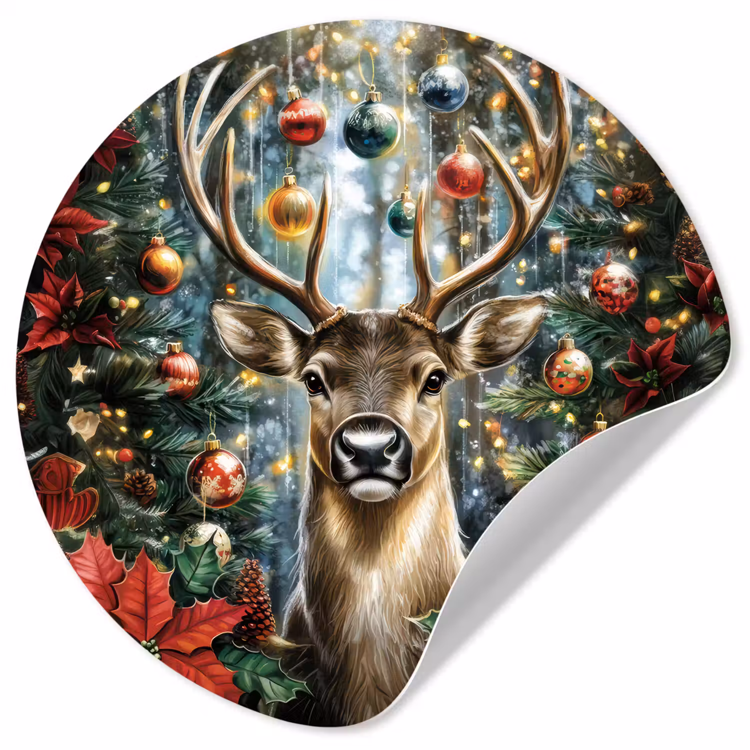 Kerstfeest - Dennenbos - Rood Wandcirkel behangsticker klein -3d