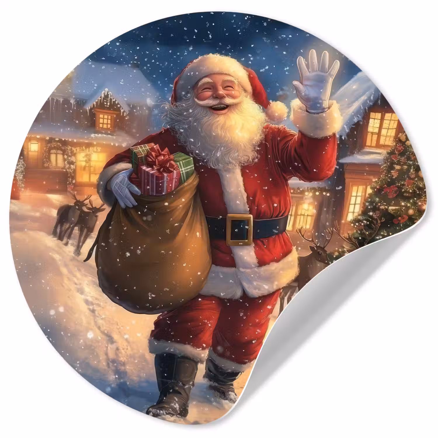 Kerstman - Dorp - Hert - Donker Wandcirkel behangsticker klein -3d