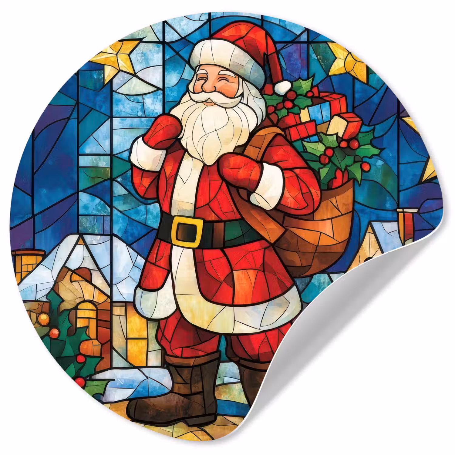 Kerstman - Glas - Kleurrijk Wandcirkel behangsticker klein -3d