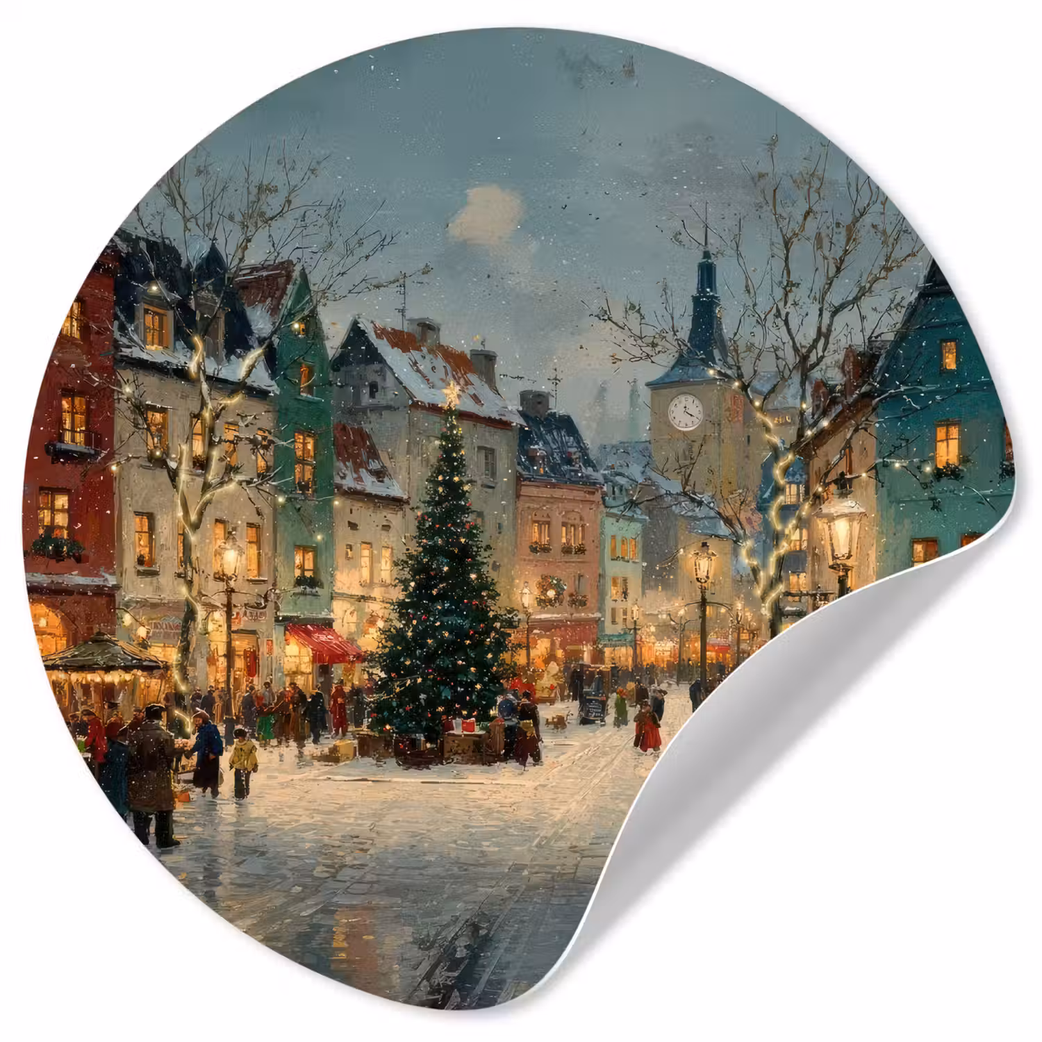 Kerstsfeer - Stadsplein - Kleurrijk Wandcirkel behangsticker klein -3d