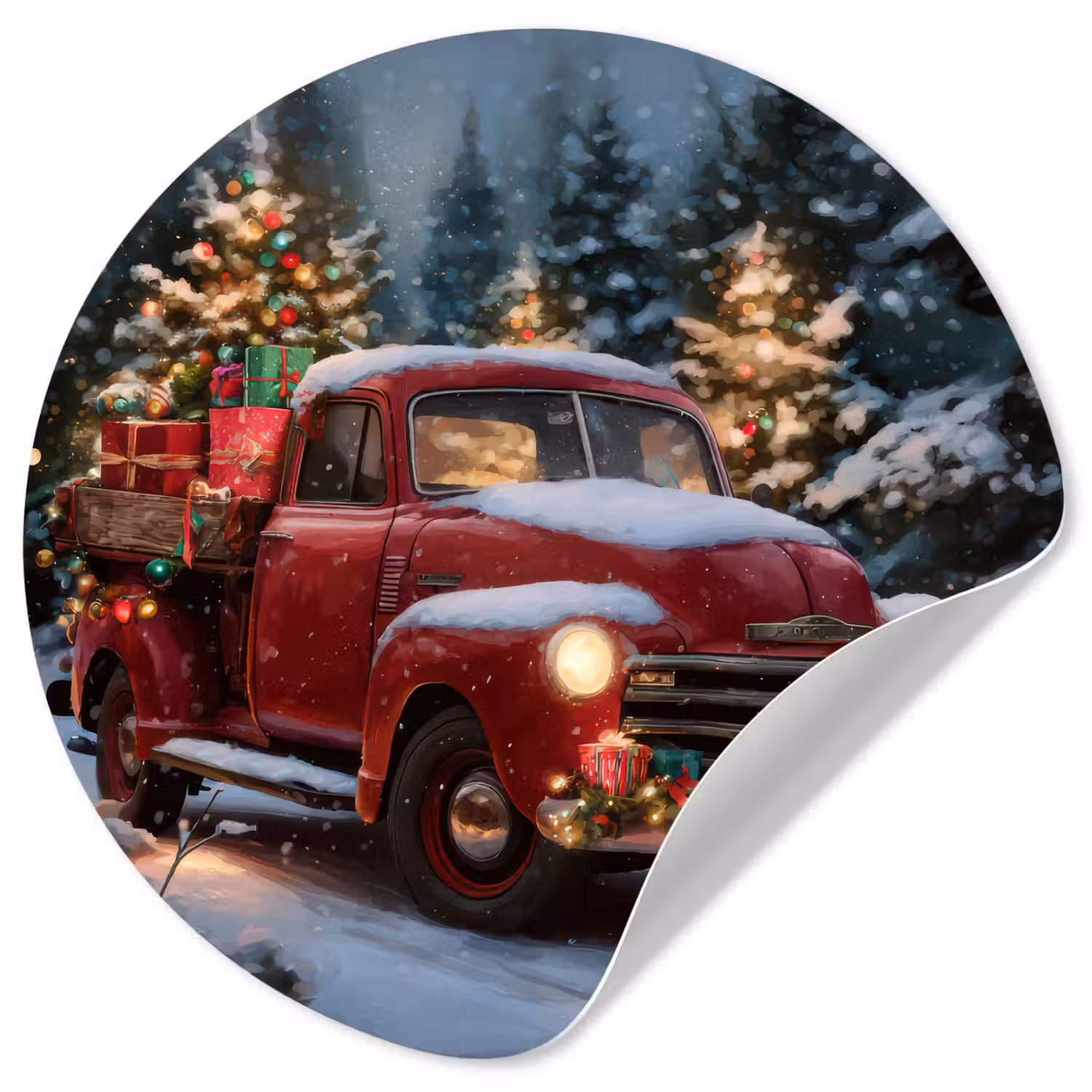 Kersttruck - Sneeuwbos - Rood Wandcirkel behangsticker klein -3d