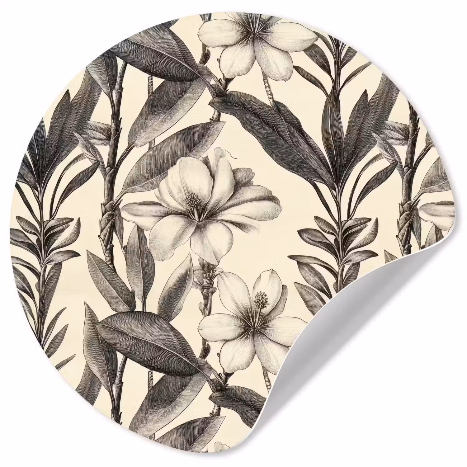 Klassiek - Botanisch - Zwart - Beige Wandcirkel behangsticker klein 186 -3d