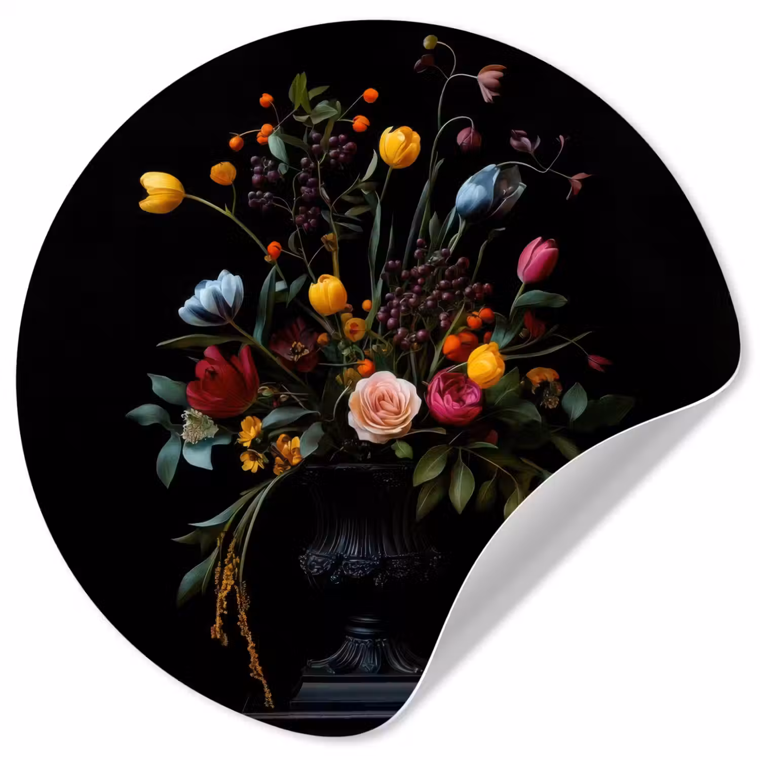 Klassiek - Vaas - Boeket - Bloemen Wandcirkel behangsticker klein -3d