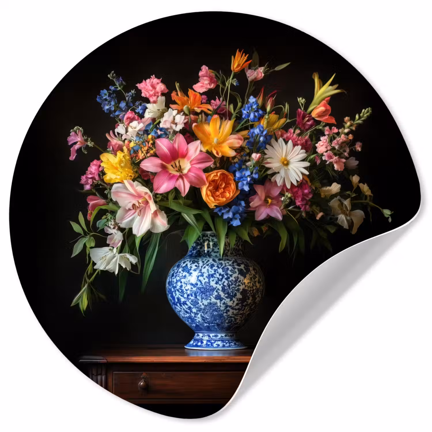 Kleur - Vaas - Bloemen - Boeket Wandcirkel behangsticker klein -3d