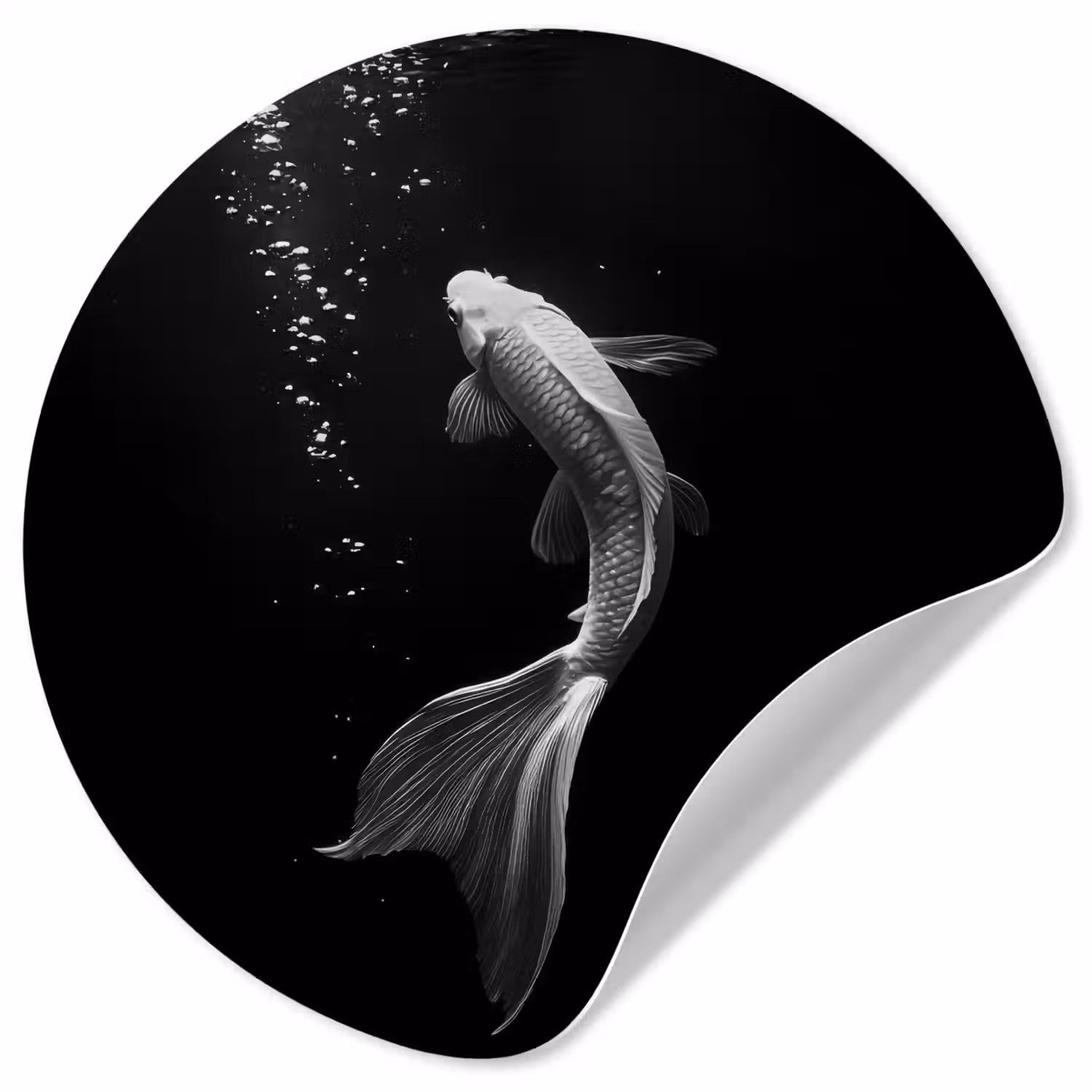Koi - Vis - Wit - Zwart Wandcirkel behangsticker klein -3d