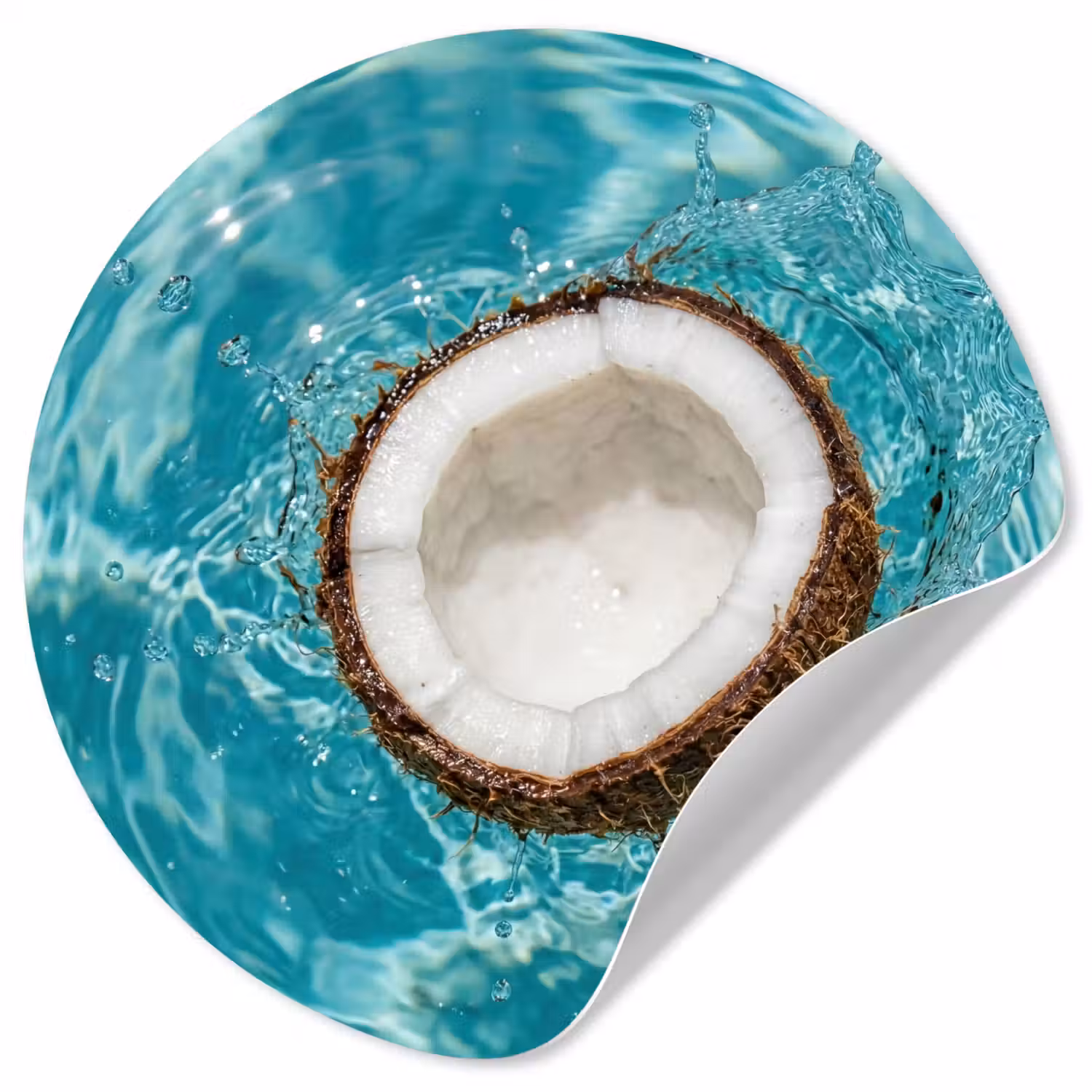 Kokosnoot - Water - Wit Wandcirkel behangsticker klein -3d