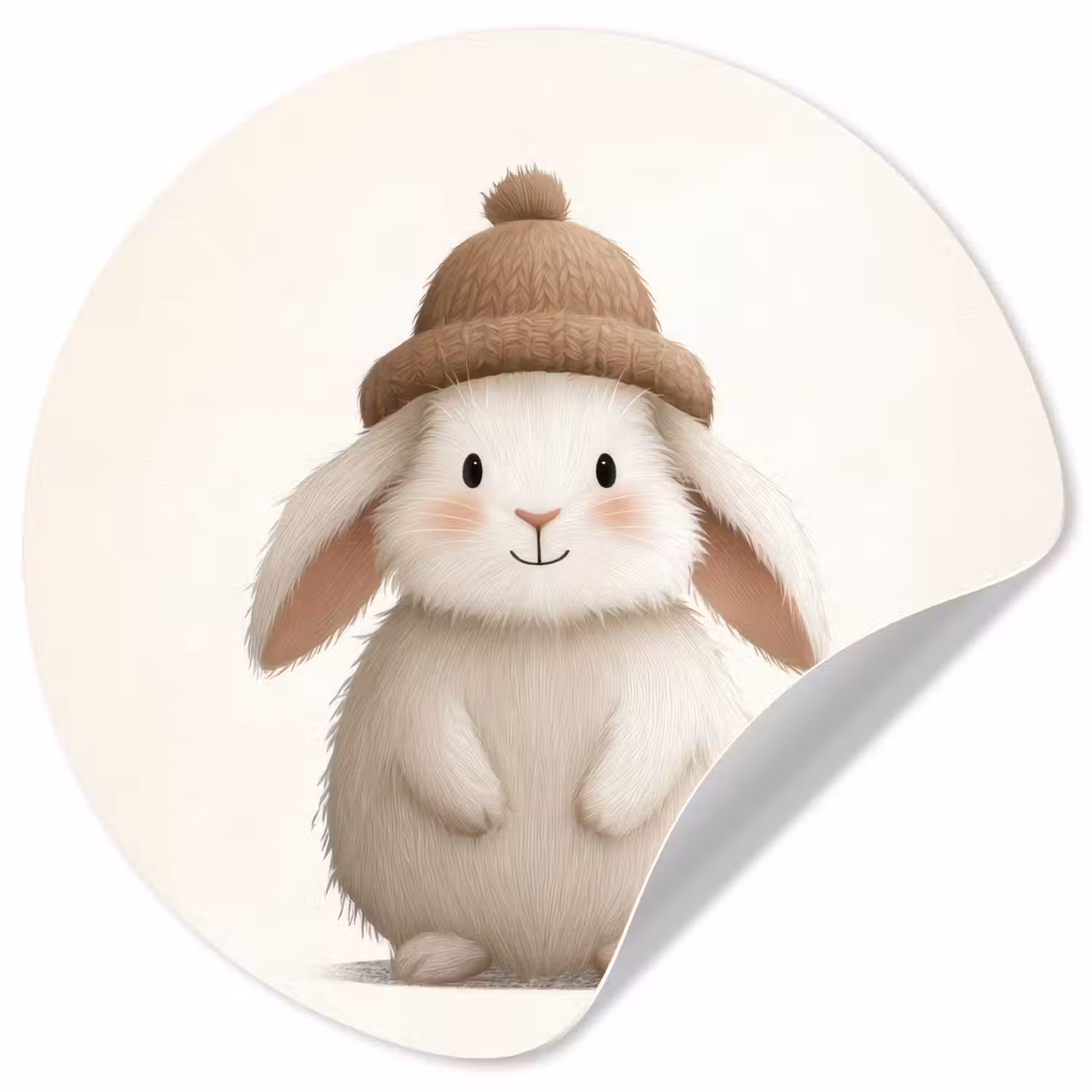 Konijn - Muts - Oren - Beige Wandcirkel behangsticker klein -3d