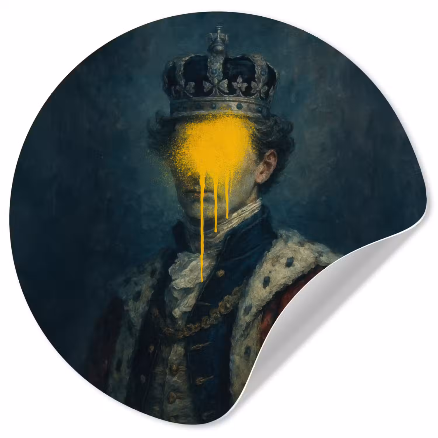 Koning - Portret - Druipende gele verf Wandcirkel behangsticker klein -3d