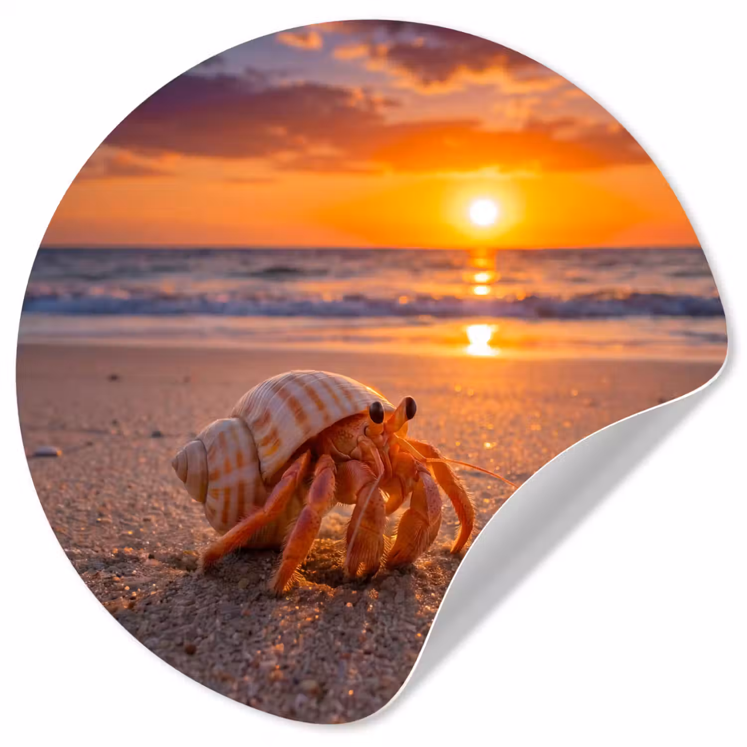 Kreeft - Strand - Natuur - Zonsondergang - Oranje Wandcirkel behangsticker klein -3d