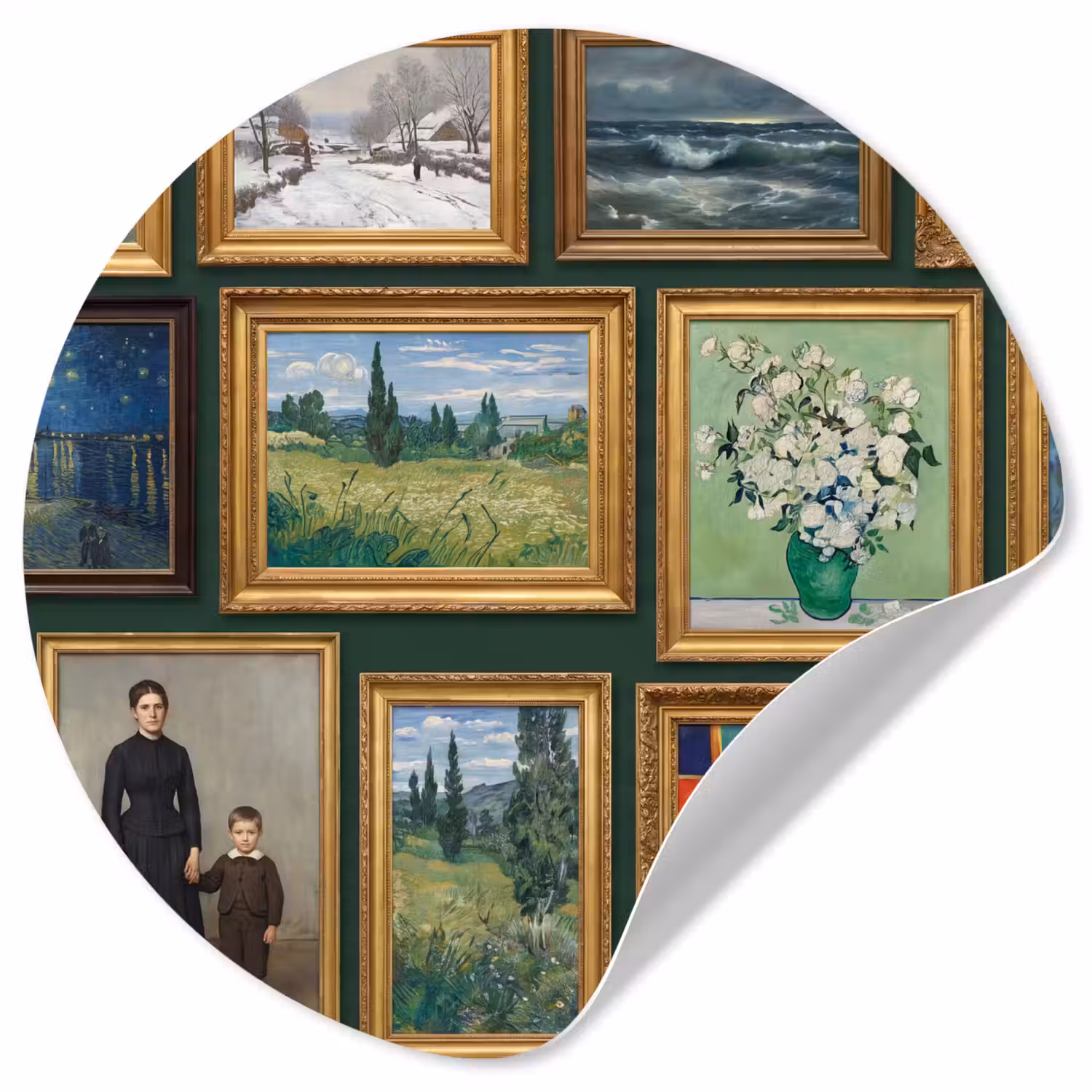 Kunst - Schilderijen - Collectie - Klassiek - Groen Wandcirkel behangsticker klein -3d